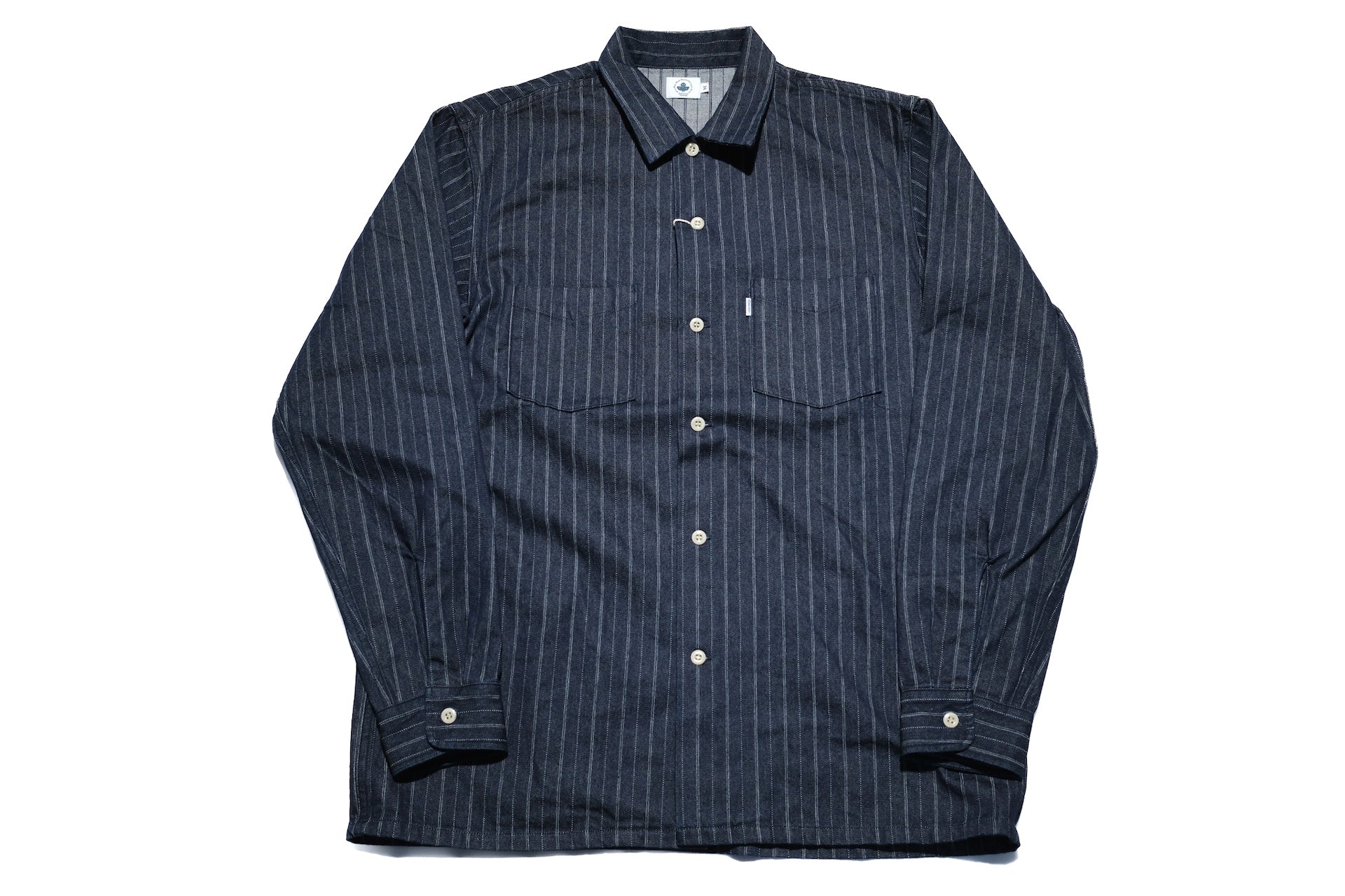 Omoto Denim 8oz Indigo Dyed Striped Denim Open Collar Workshirt