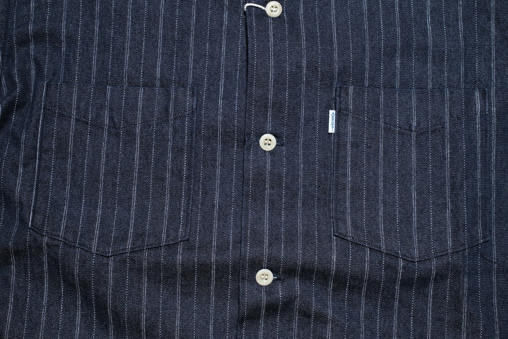 Omoto Denim 8oz Indigo Dyed Striped Denim Open Collar Workshirt