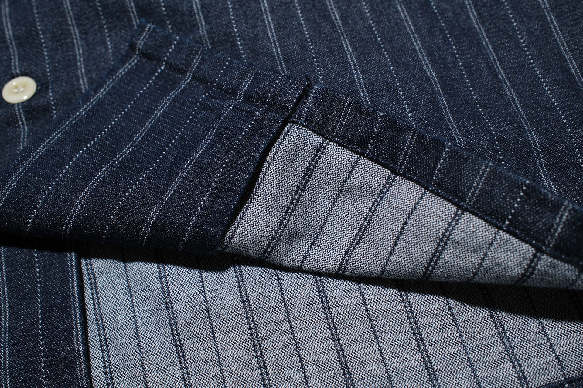 Omoto Denim 8oz Indigo Dyed Striped Denim Open Collar Workshirt