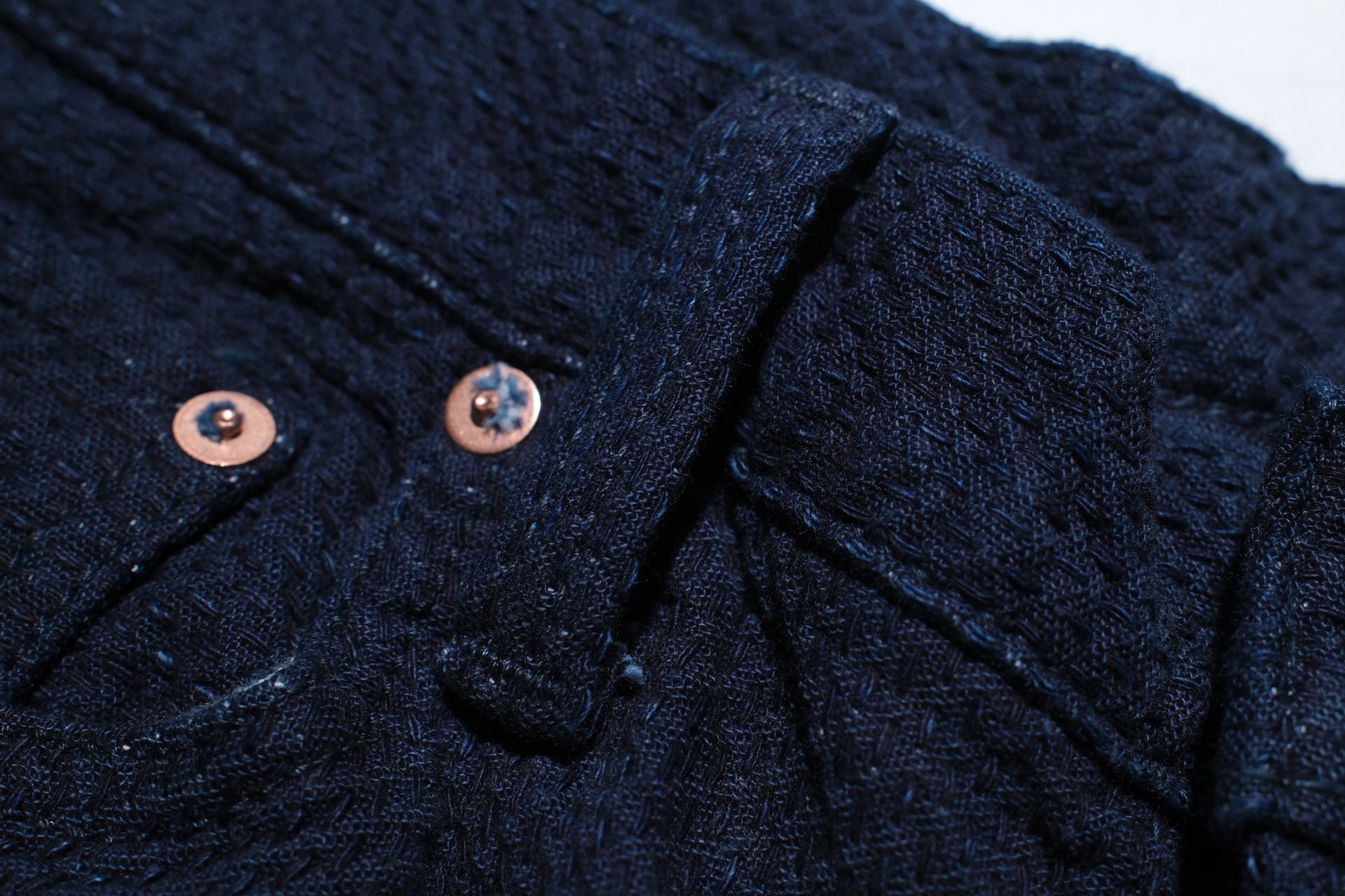 Omoto Denim 15oz Indigo Dyed "ORI-SHIKO" Sashiko Trousers (Modern Straight fit)