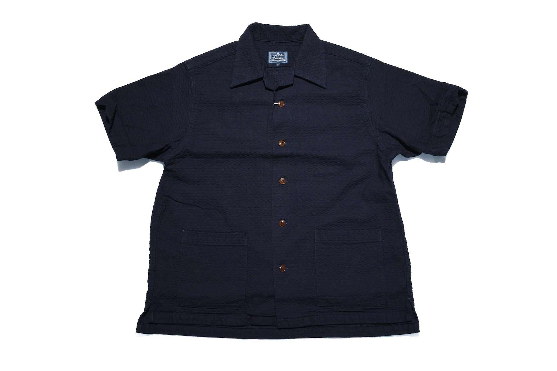Studio D'Artisan Indigo Dyed Double-Layered Dobby S/S Open Collar Shirt