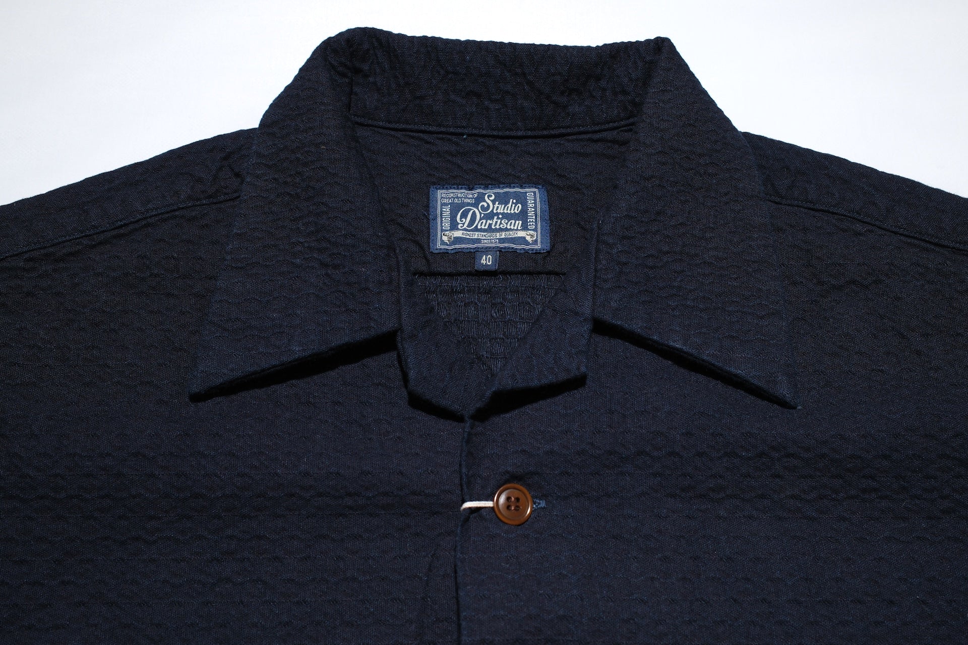 Studio D'Artisan Indigo Dyed Double-Layered Dobby S/S Open Collar Shirt