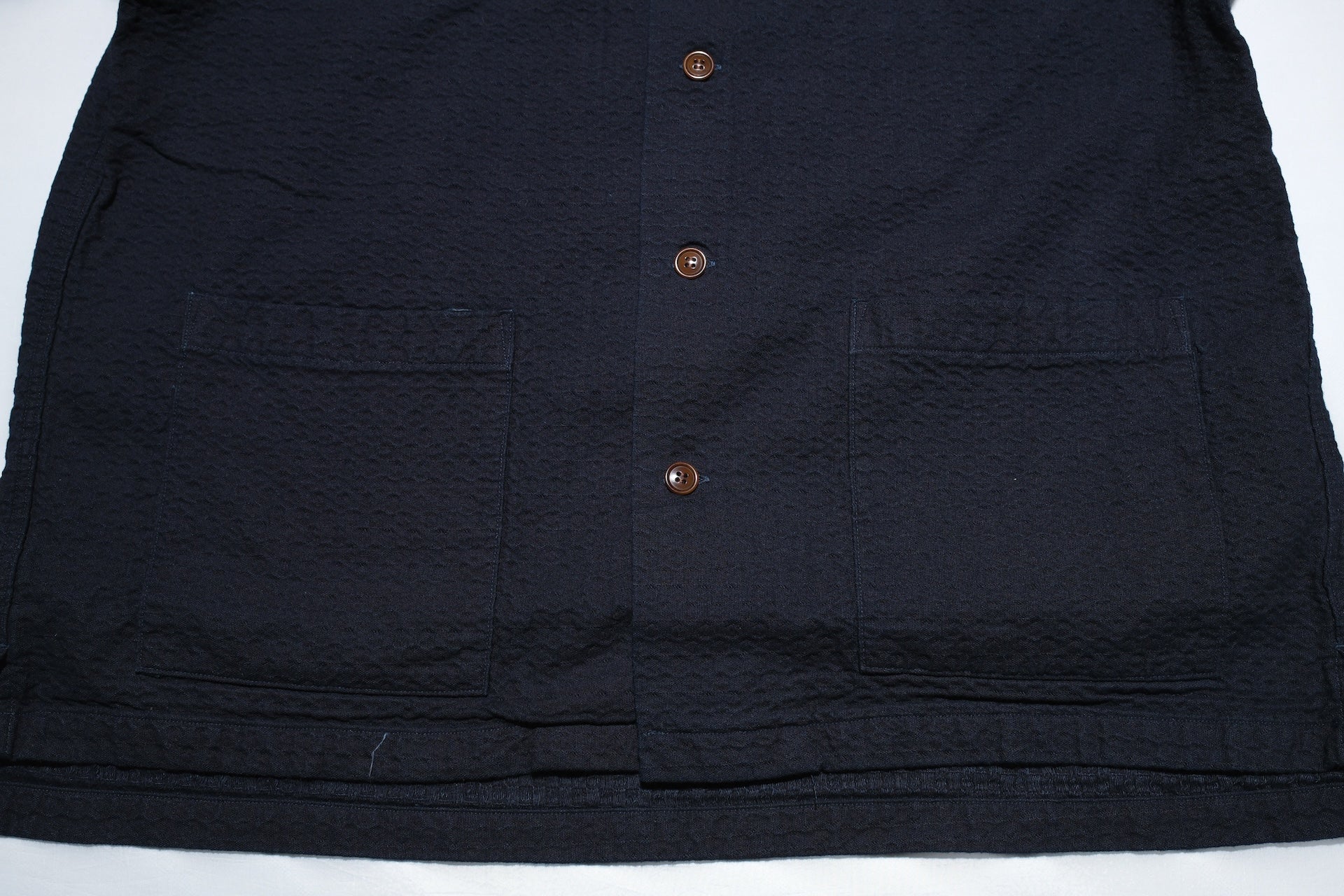 Studio D'Artisan Indigo Dyed Double-Layered Dobby S/S Open Collar Shirt