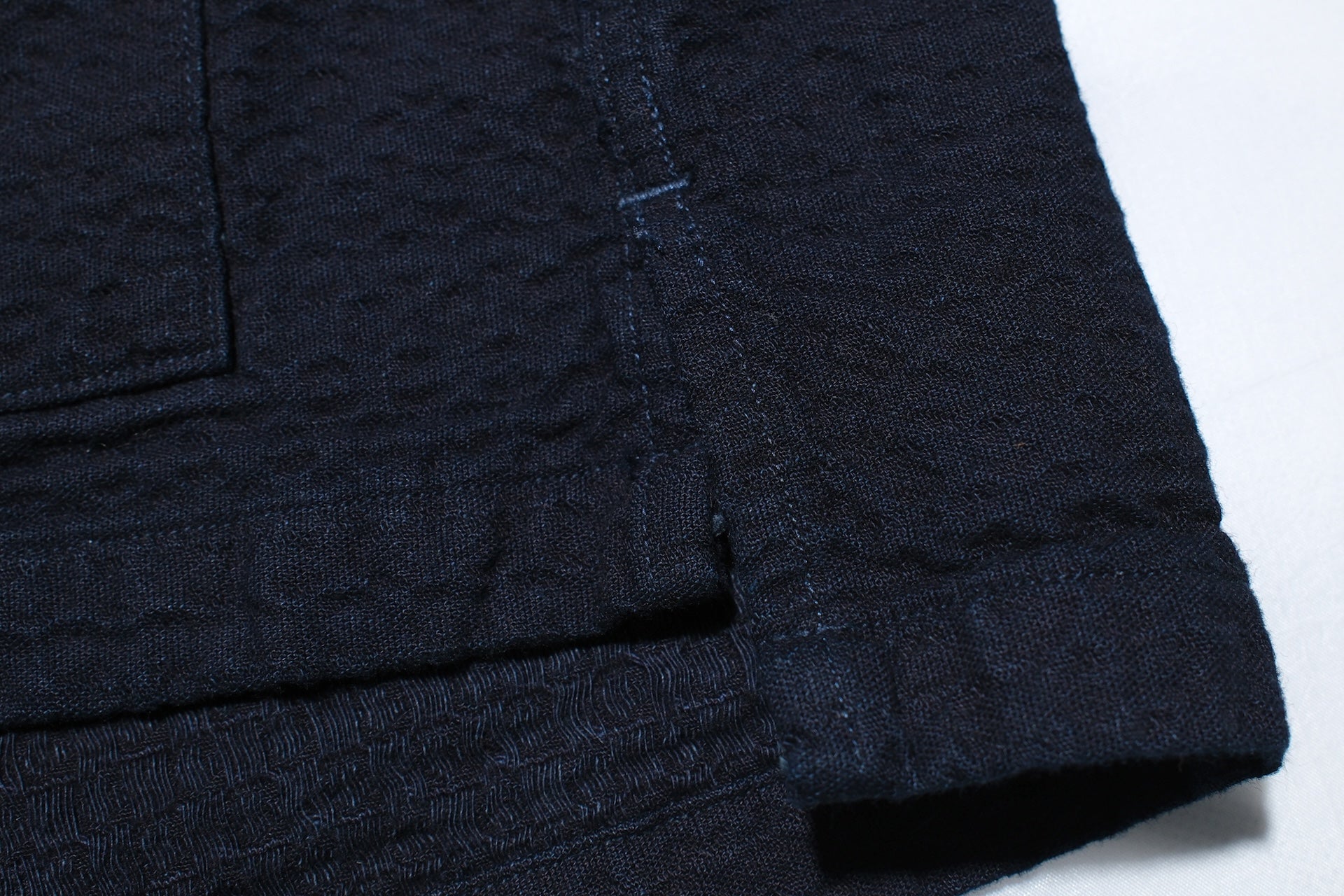 Studio D'Artisan Indigo Dyed Double-Layered Dobby S/S Open Collar Shirt