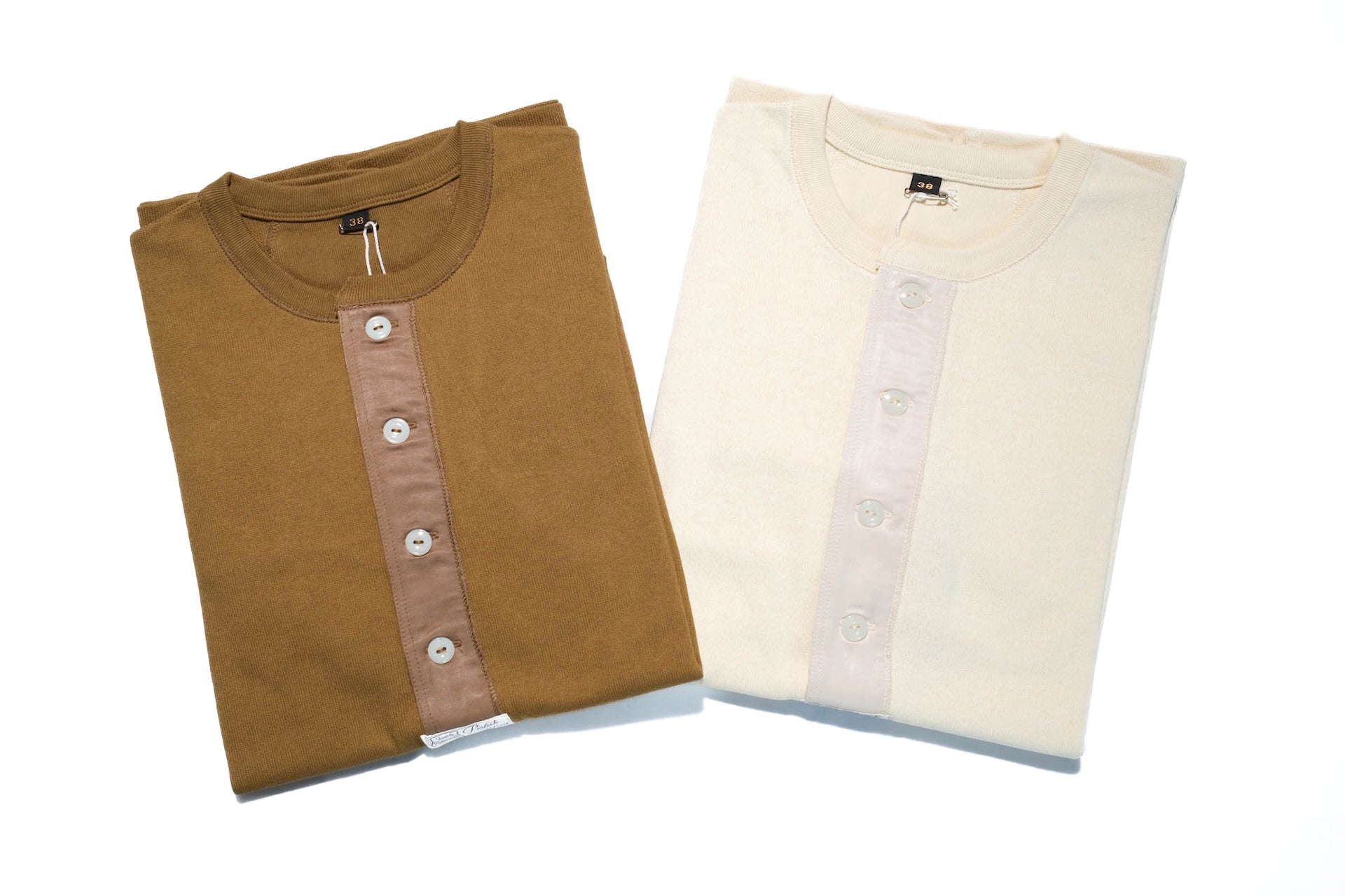 Freewheelers Heavyweight Henley Necked Long Sleeve Shirt (Straw Cream)