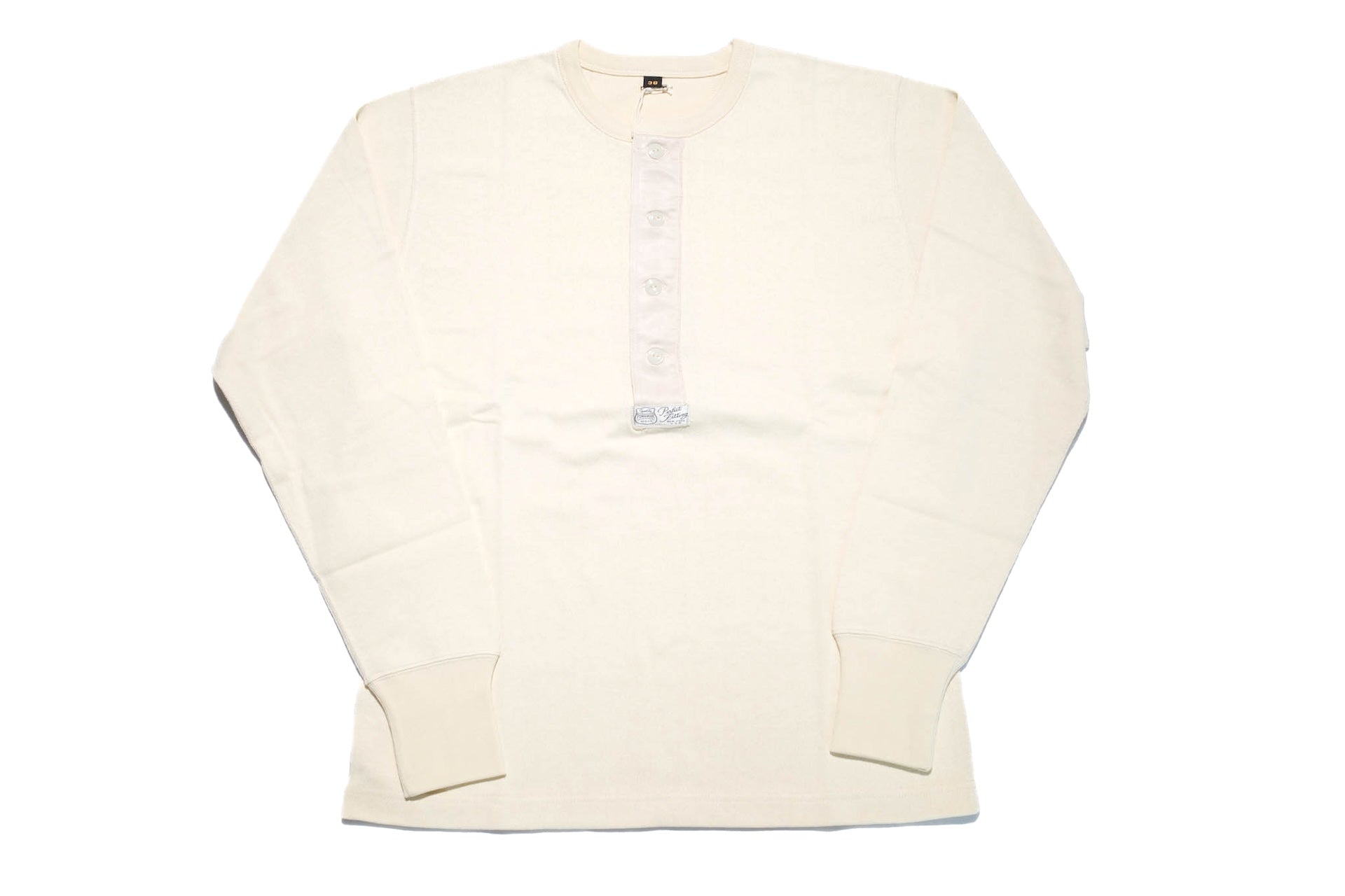 Freewheelers Heavyweight Henley Necked Long Sleeve Shirt (Straw Cream)