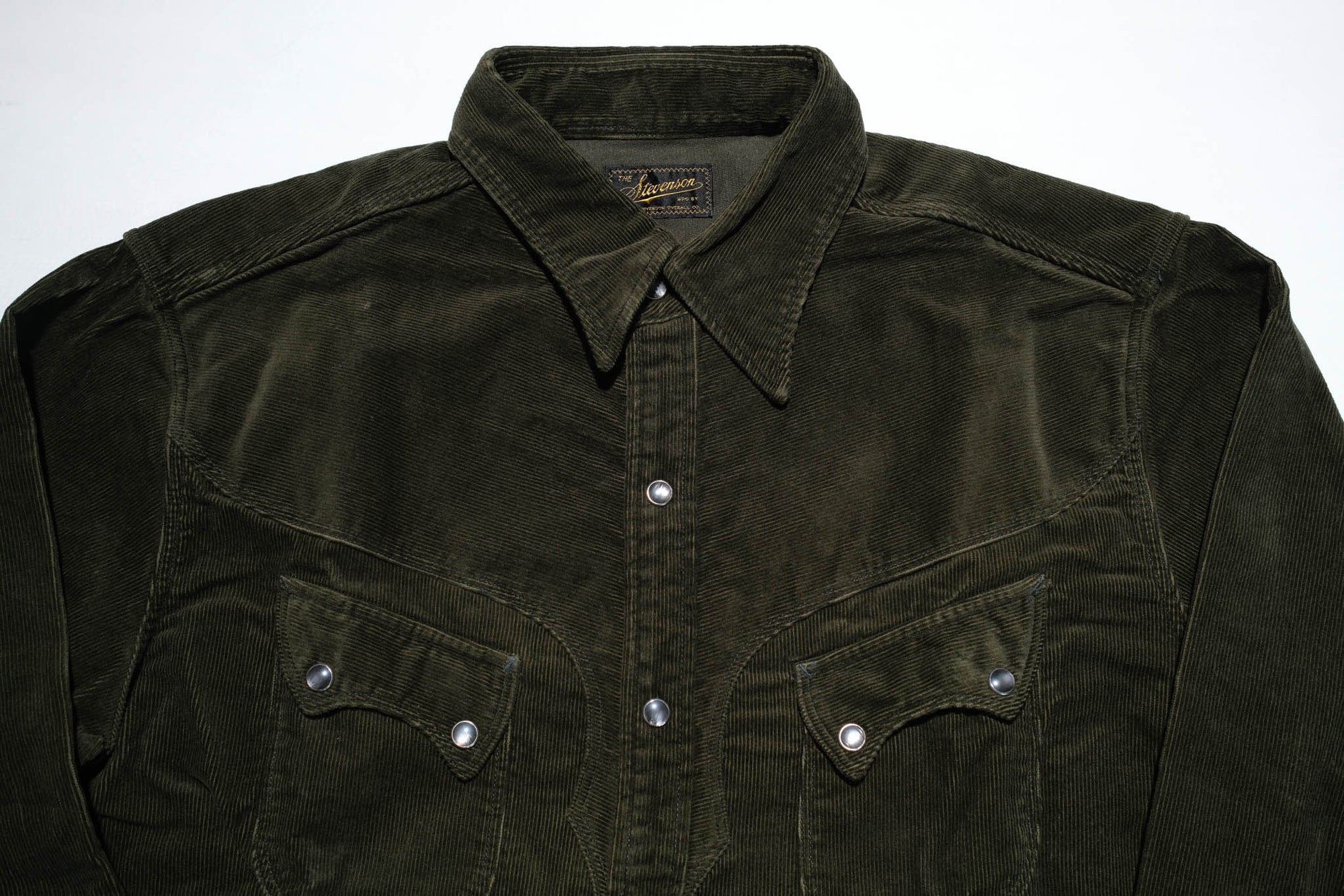 Stevenson Overall Co. 'Cody' Heavyweight 16-Wale Corduroy Western Shirt (Dark Olive)