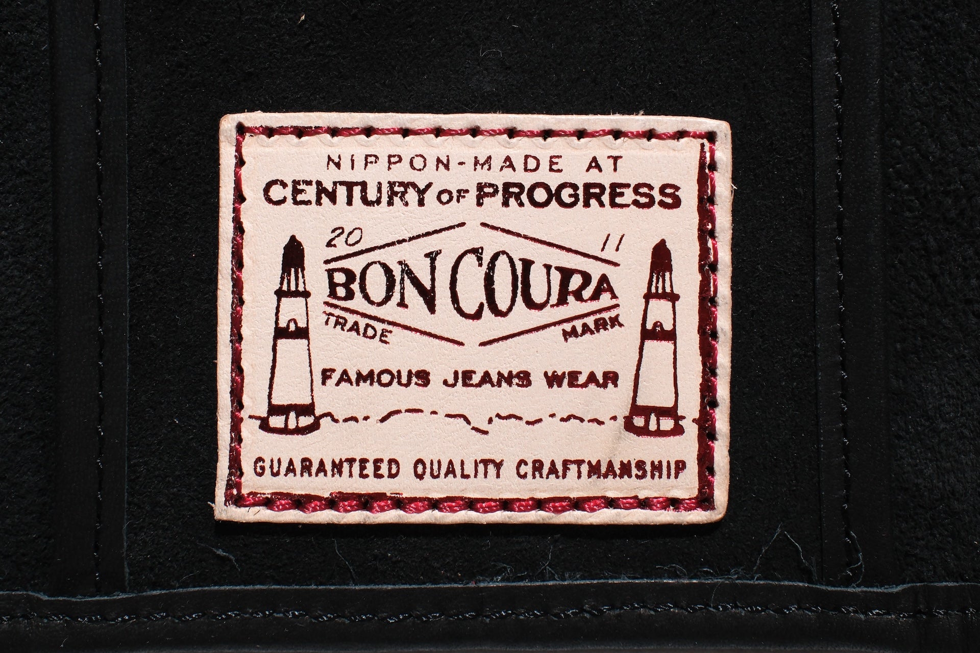 BONCOURA “BARI-BARI” Suede Cowhide Tri-fold Wallet (Black)