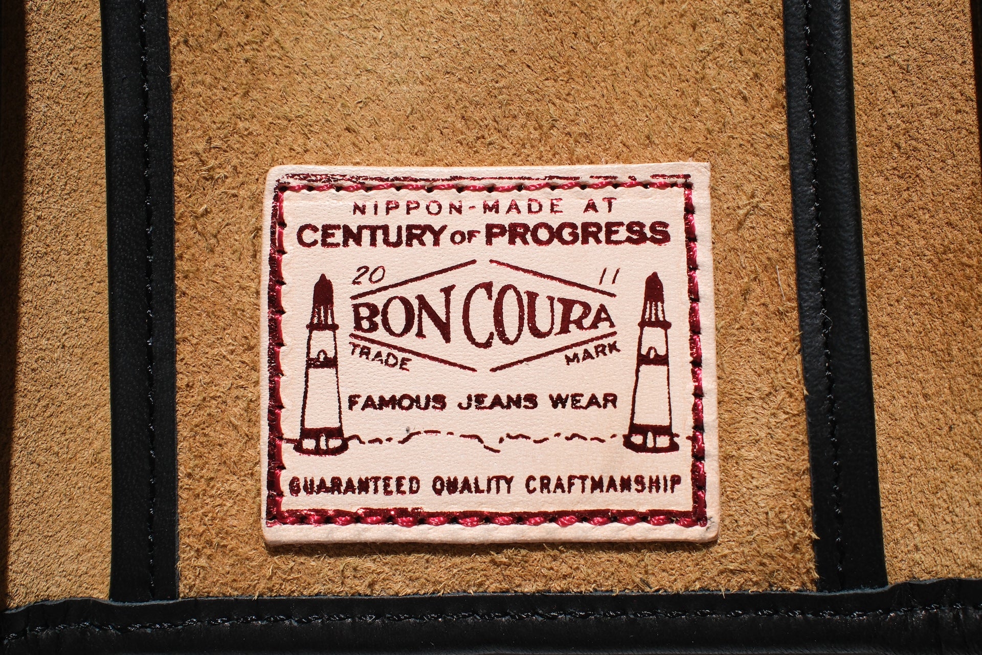 BONCOURA “BARI-BARI” Suede Cowhide Tri-fold Wallet (Beige)