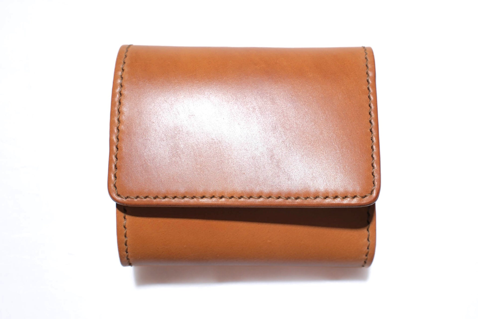 The Flat Head Cordovan Trifold Mini Wallet (Camel Tan The Flat Head Cordovan Trifold Mini Wallet (Camel Tan