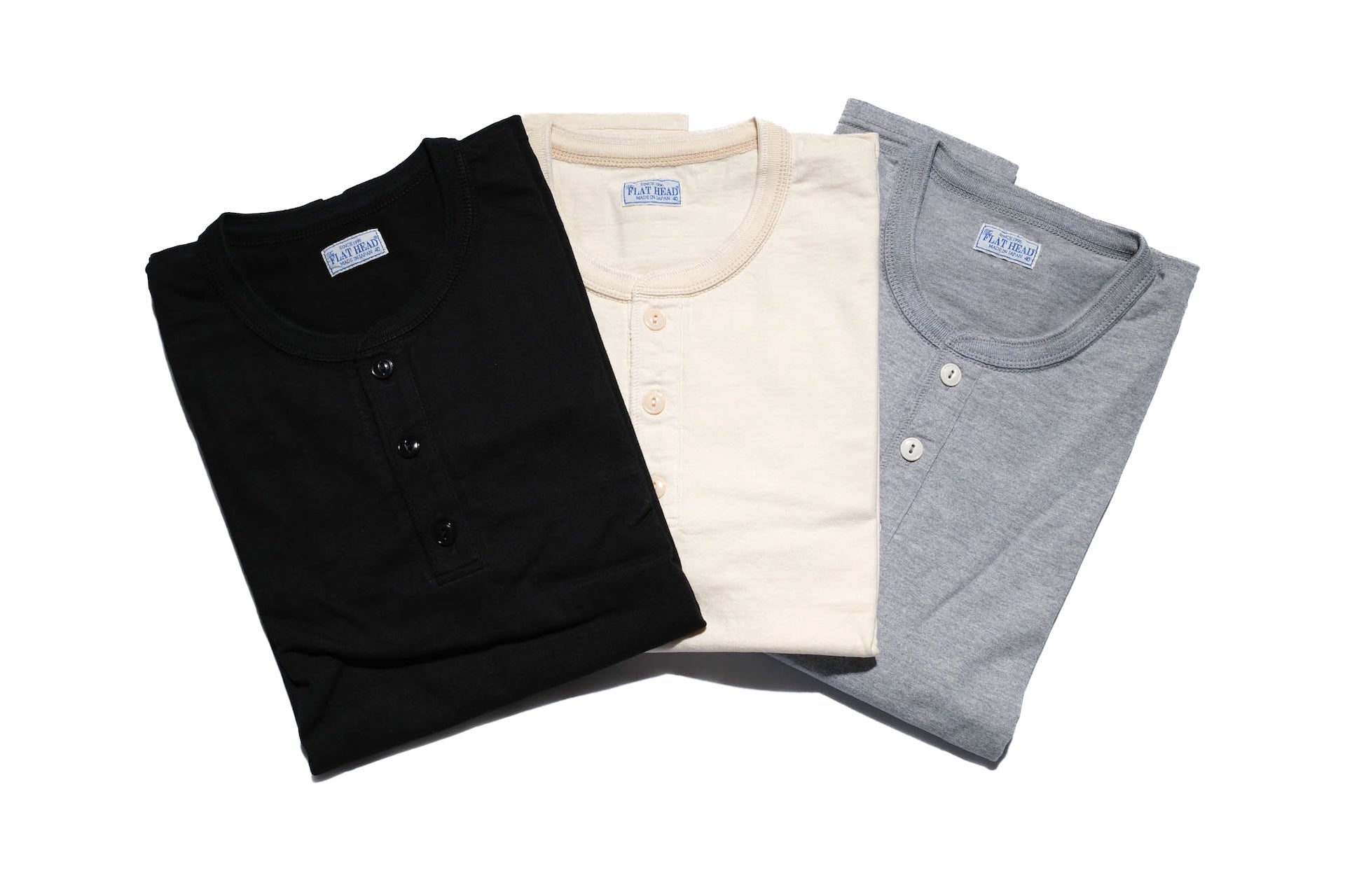 The Flat Head 9oz Loopwheeled L/S Henley Tee (Cream)