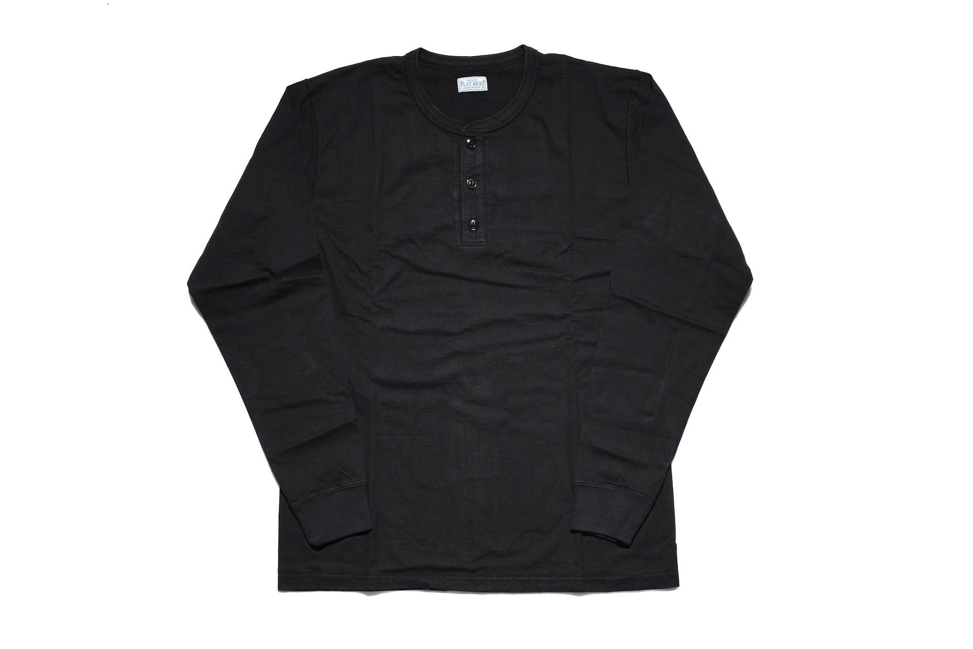 The Flat Head 9oz Loopwheeled L/S Henley Tee (Black)