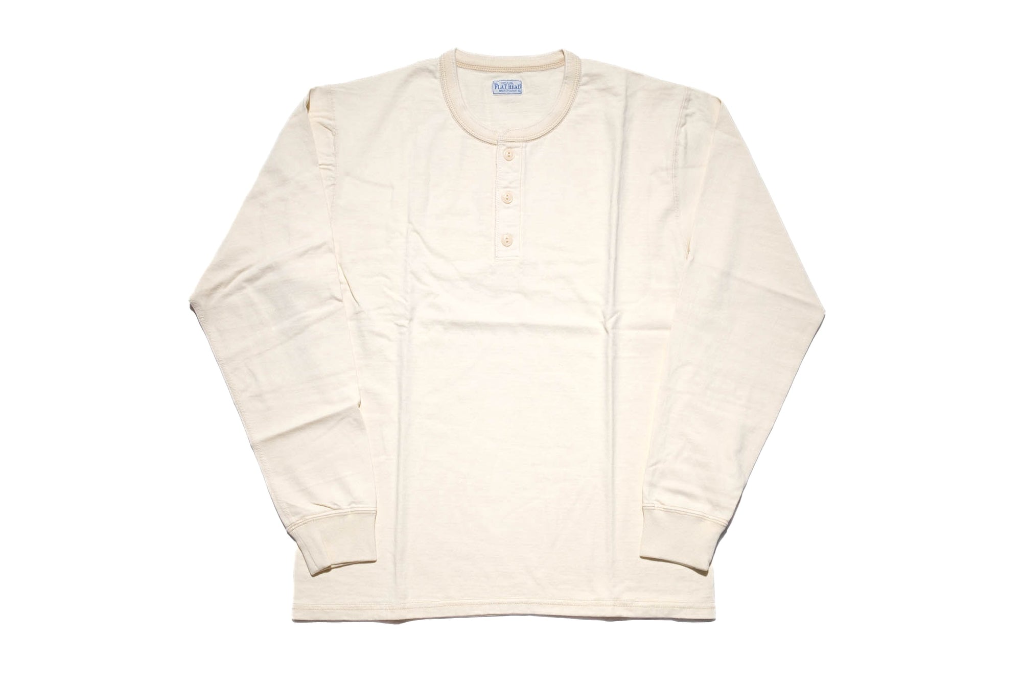 The Flat Head 9oz Loopwheeled L/S Henley Tee (Cream)