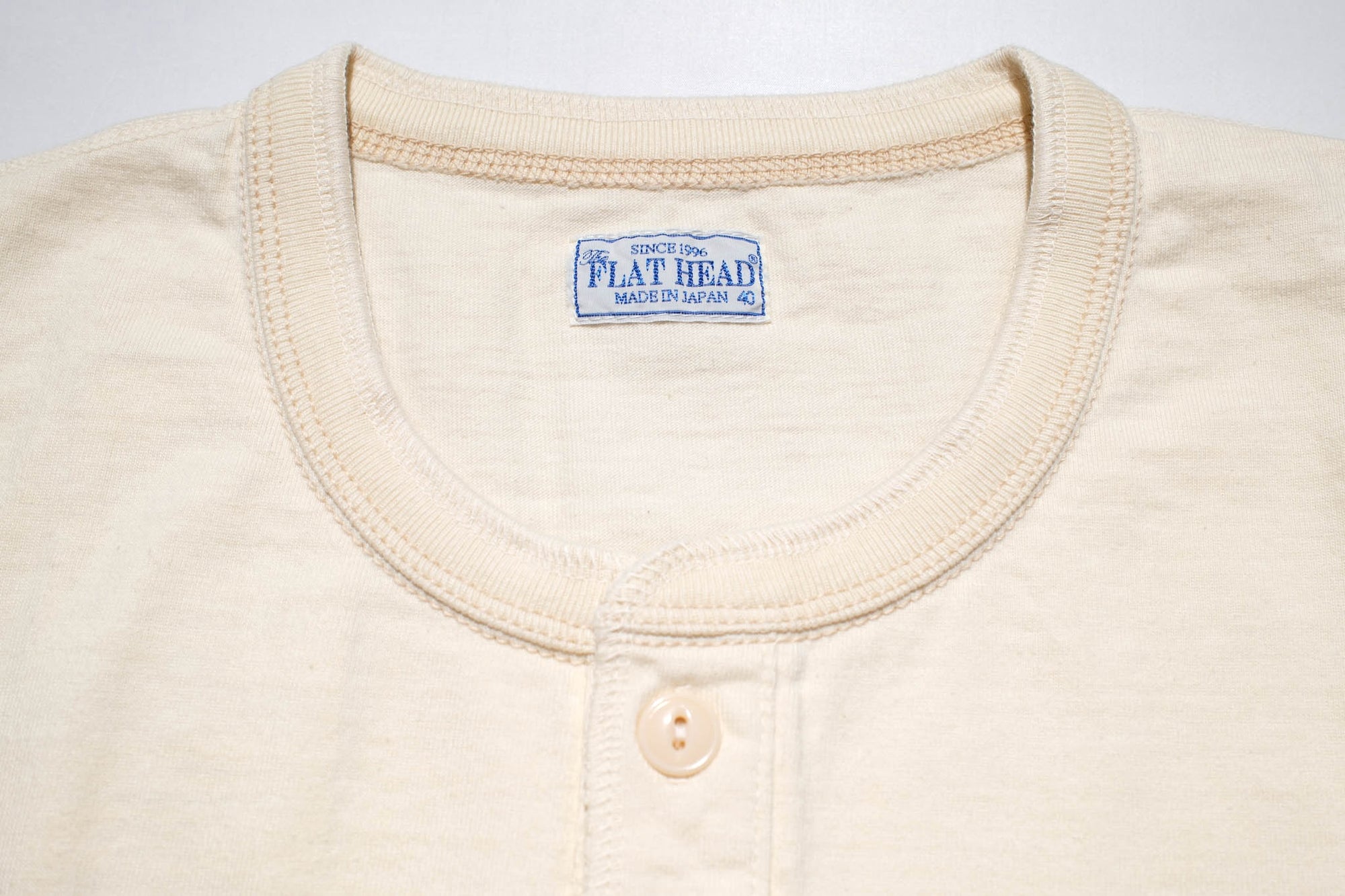 The Flat Head 9oz Loopwheeled L/S Henley Tee (Cream)