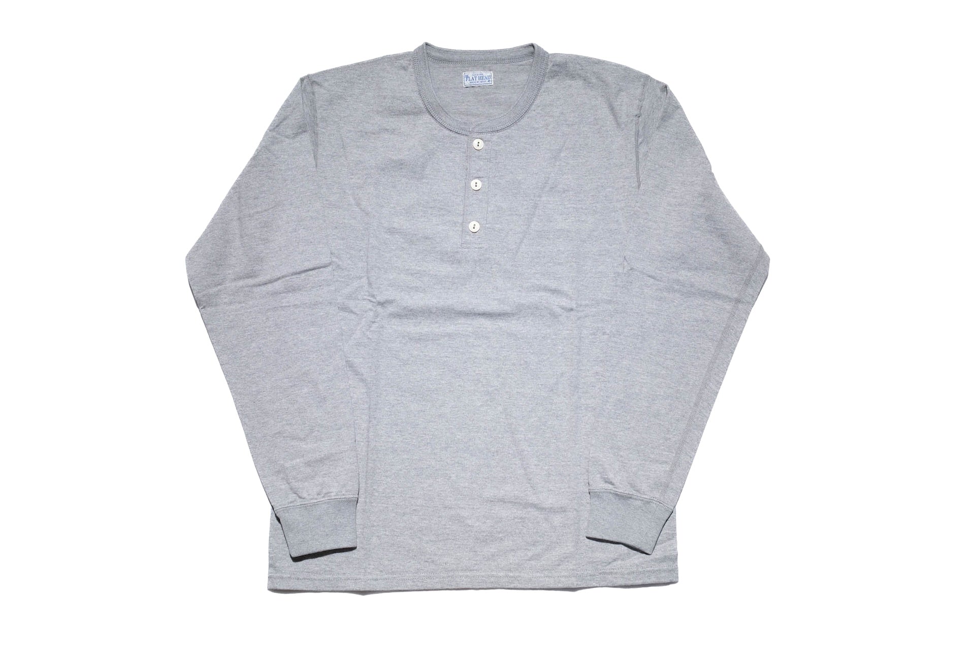 The Flat Head 9oz Loopwheeled L/S Henley Tee (Heather Grey)