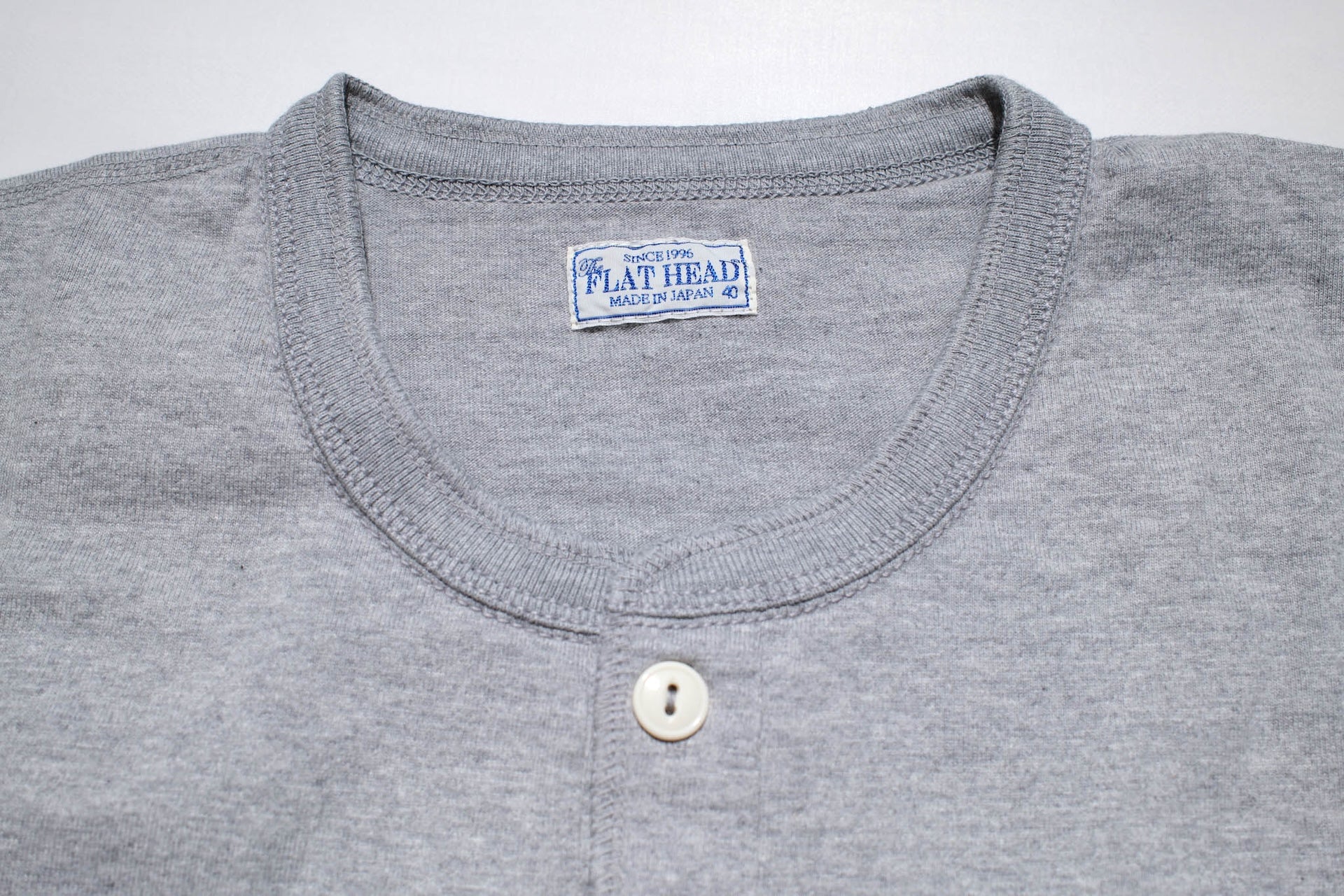 The Flat Head 9oz Loopwheeled L/S Henley Tee (Cream)