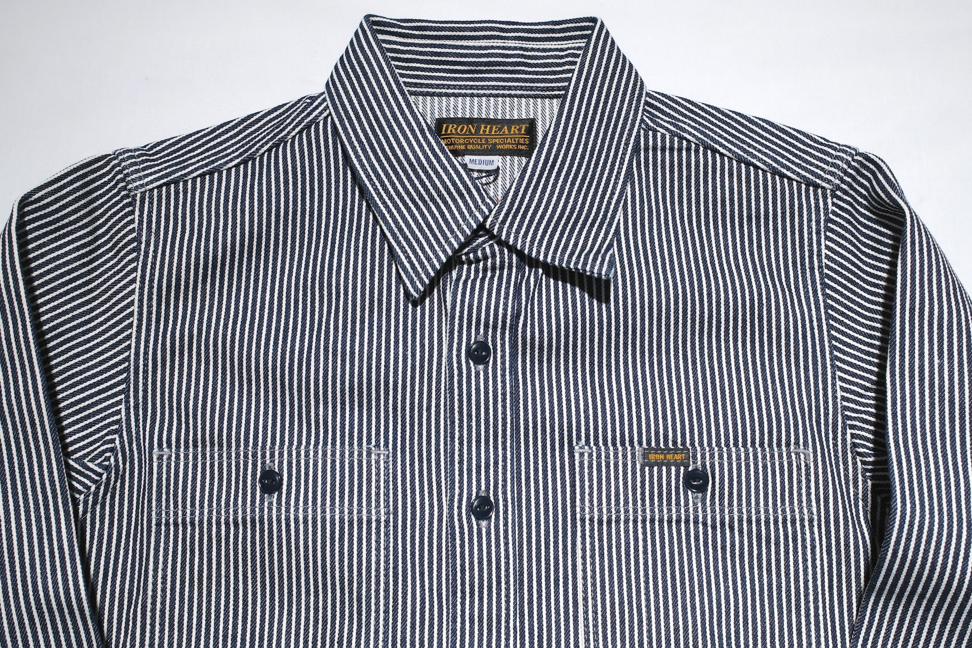 Iron Heart 12oz Indigo Dyed Hickory Stripe Work Shirt