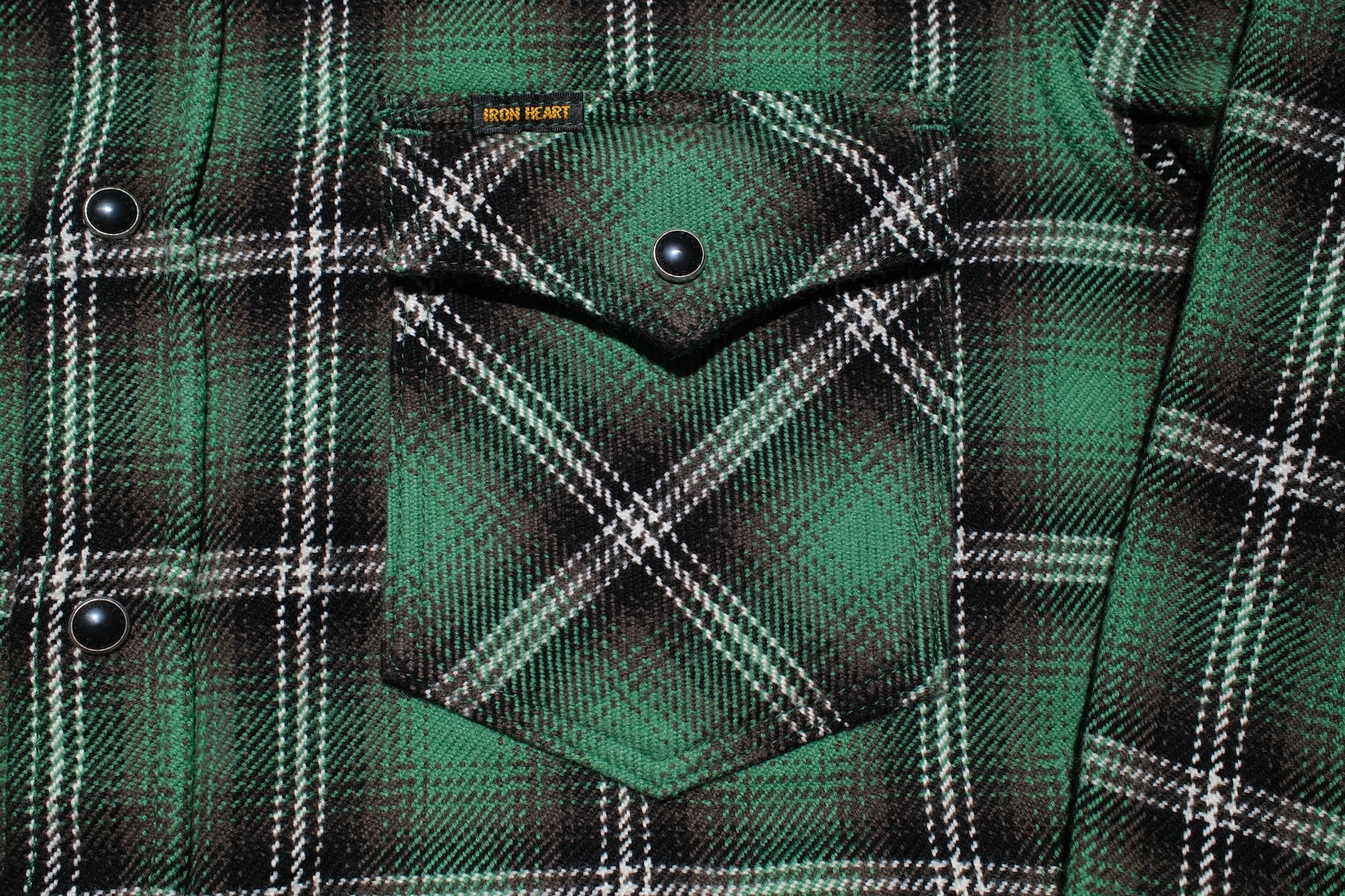 Iron Heart Ultra-Heavyweight Flannel Crazy Check Western Shirt (Grass Green)