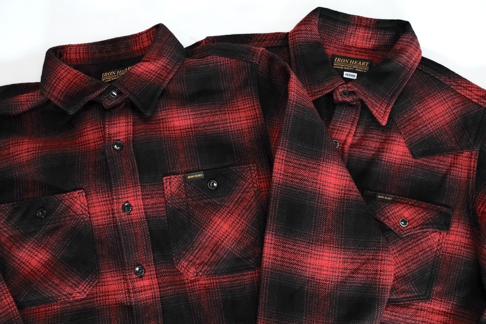 Iron Heart Ultra-Heavy Flannel Ombre Check Work Shirt (Red x Black)