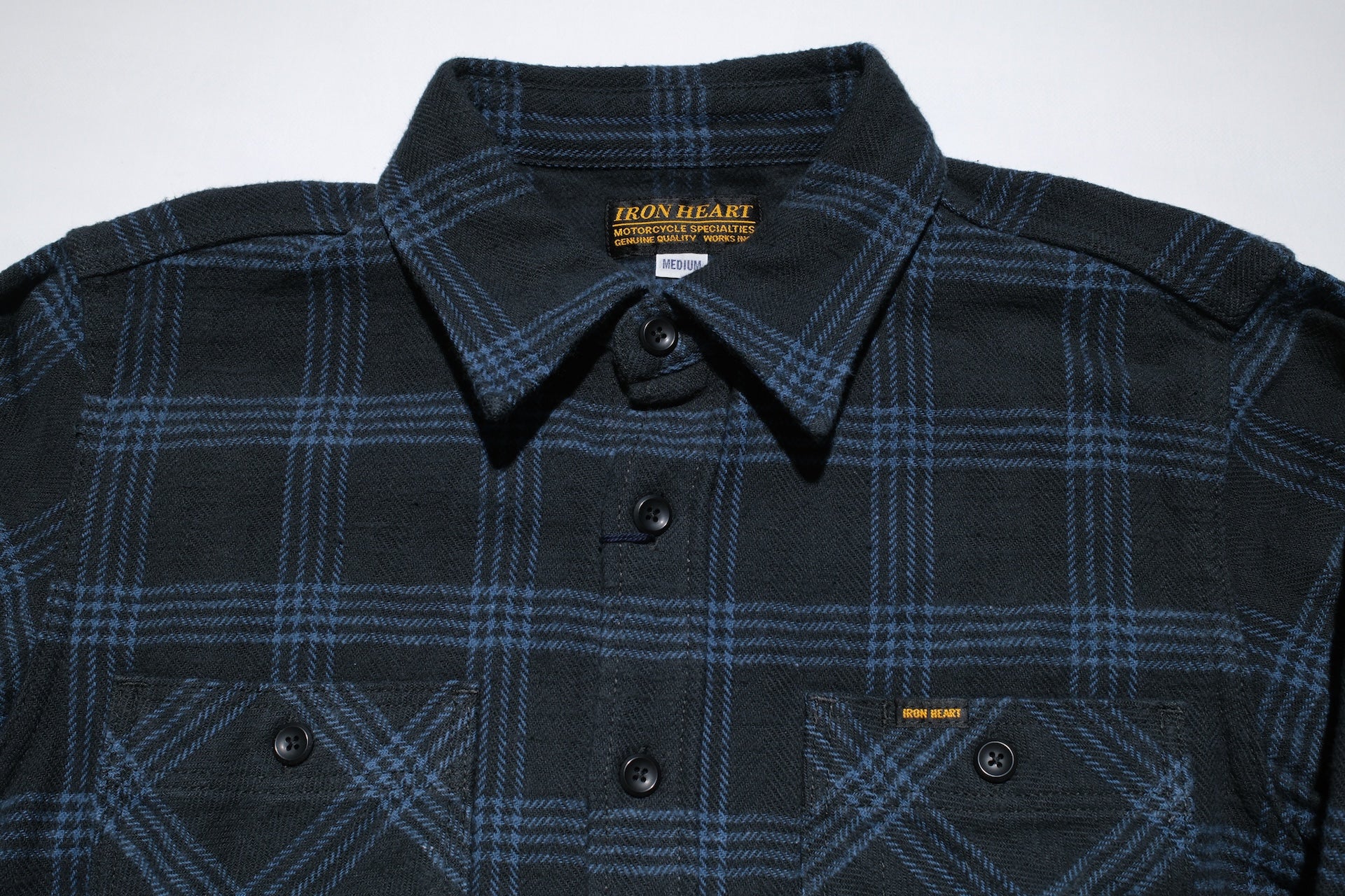 Iron Heart Ultra-Heavyweight "Slubby" Flannel Classic Check Work Shirt (Sumi Black)