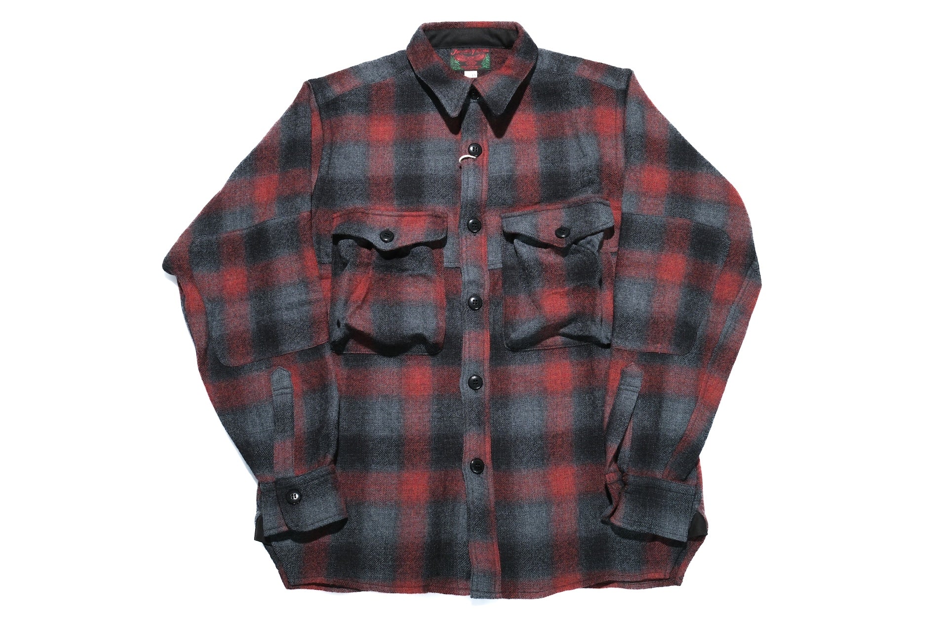 Freewheelers “HIGHBALLER” Ombre Check Wool Logger Shirt (Black X Grey X Red)