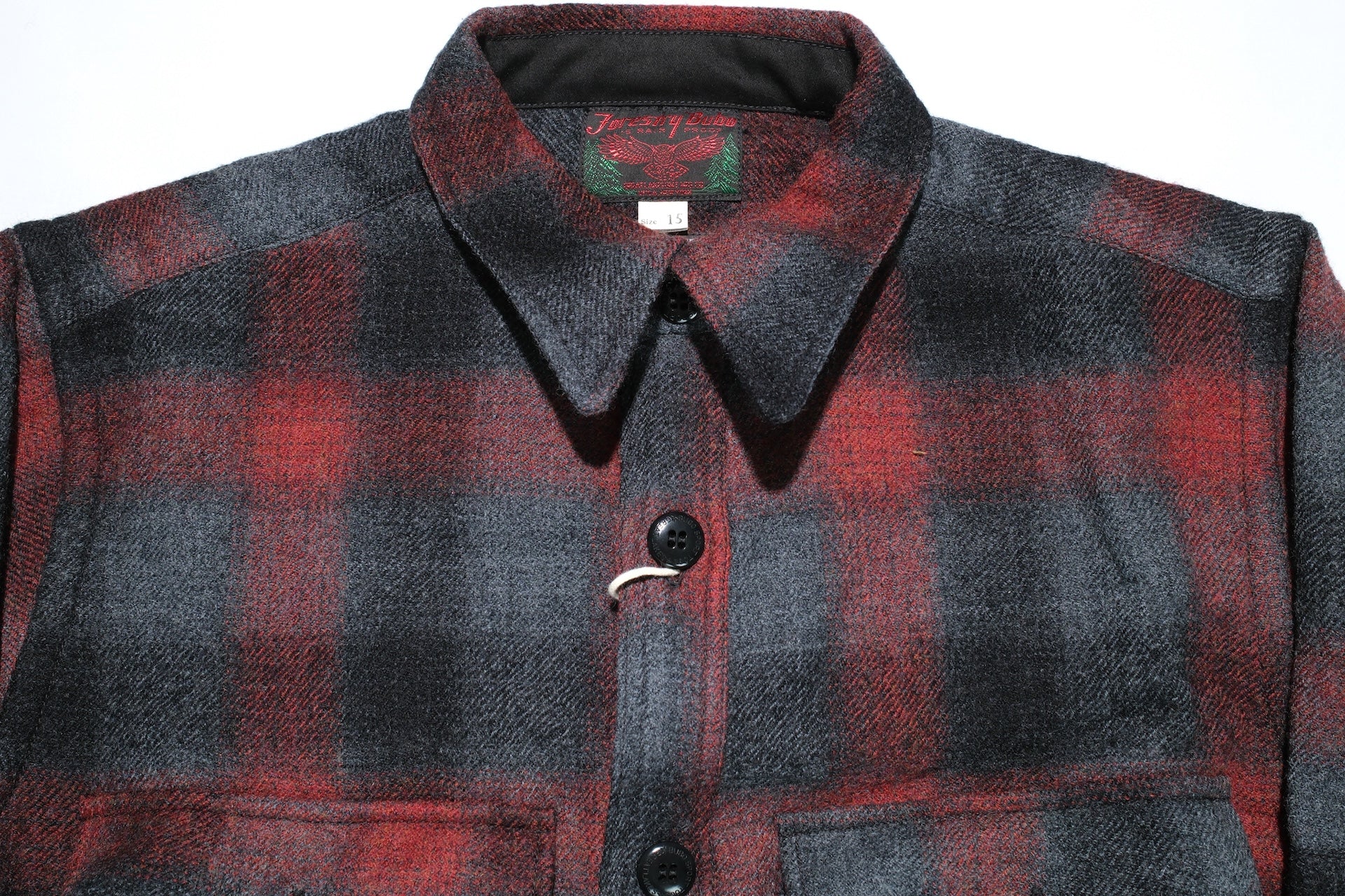 Freewheelers “HIGHBALLER” Ombre Check Wool Logger Shirt (Black X Grey X Red)