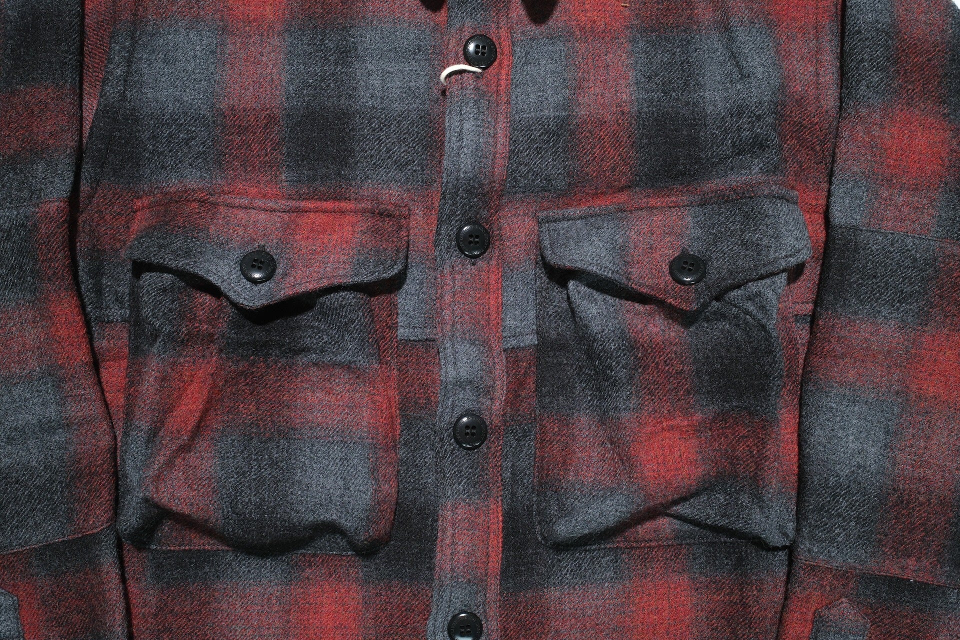 Freewheelers “HIGHBALLER” Ombre Check Wool Logger Shirt (Black X Grey X Red)