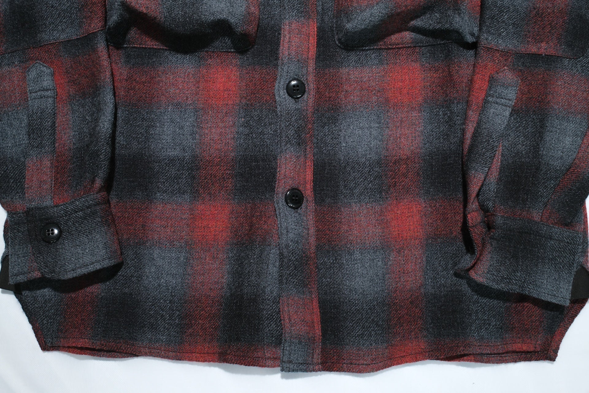 Freewheelers “HIGHBALLER” Ombre Check Wool Logger Shirt (Black X Grey X Red)