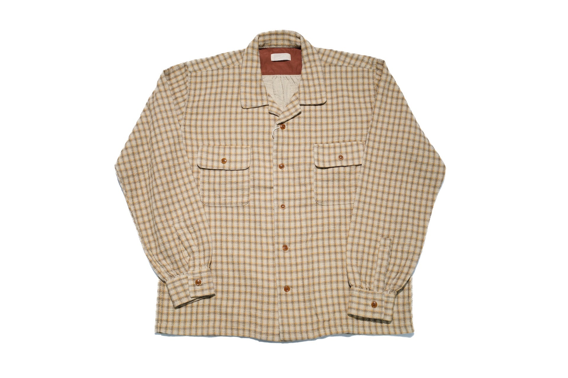Maru Sankaku Peke by SDA Open Collar Textured Check Workshirt (Sand Beige)