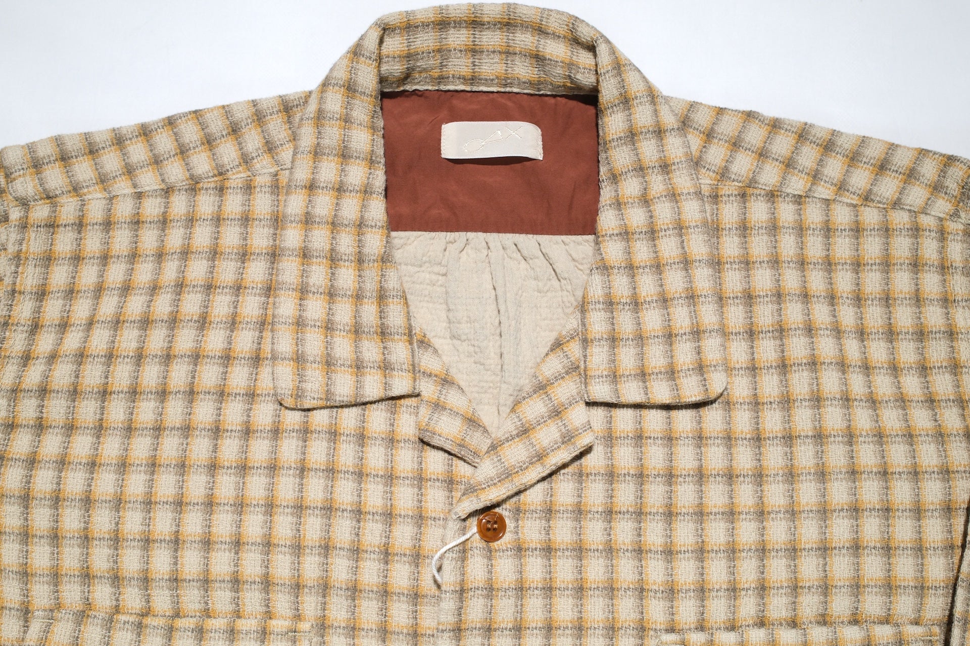 Maru Sankaku Peke by SDA Open Collar Textured Check Workshirt (Sand Beige)