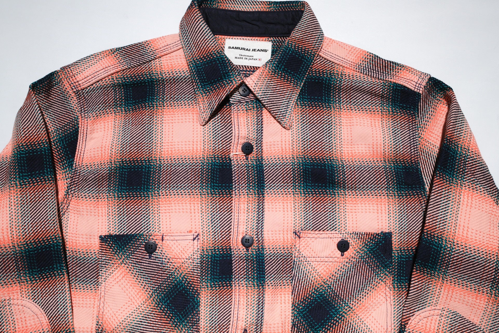Samurai Indigo Dyed Heavyweight “Oversea Edition” Flannel Workshirt (Pink Salmon)