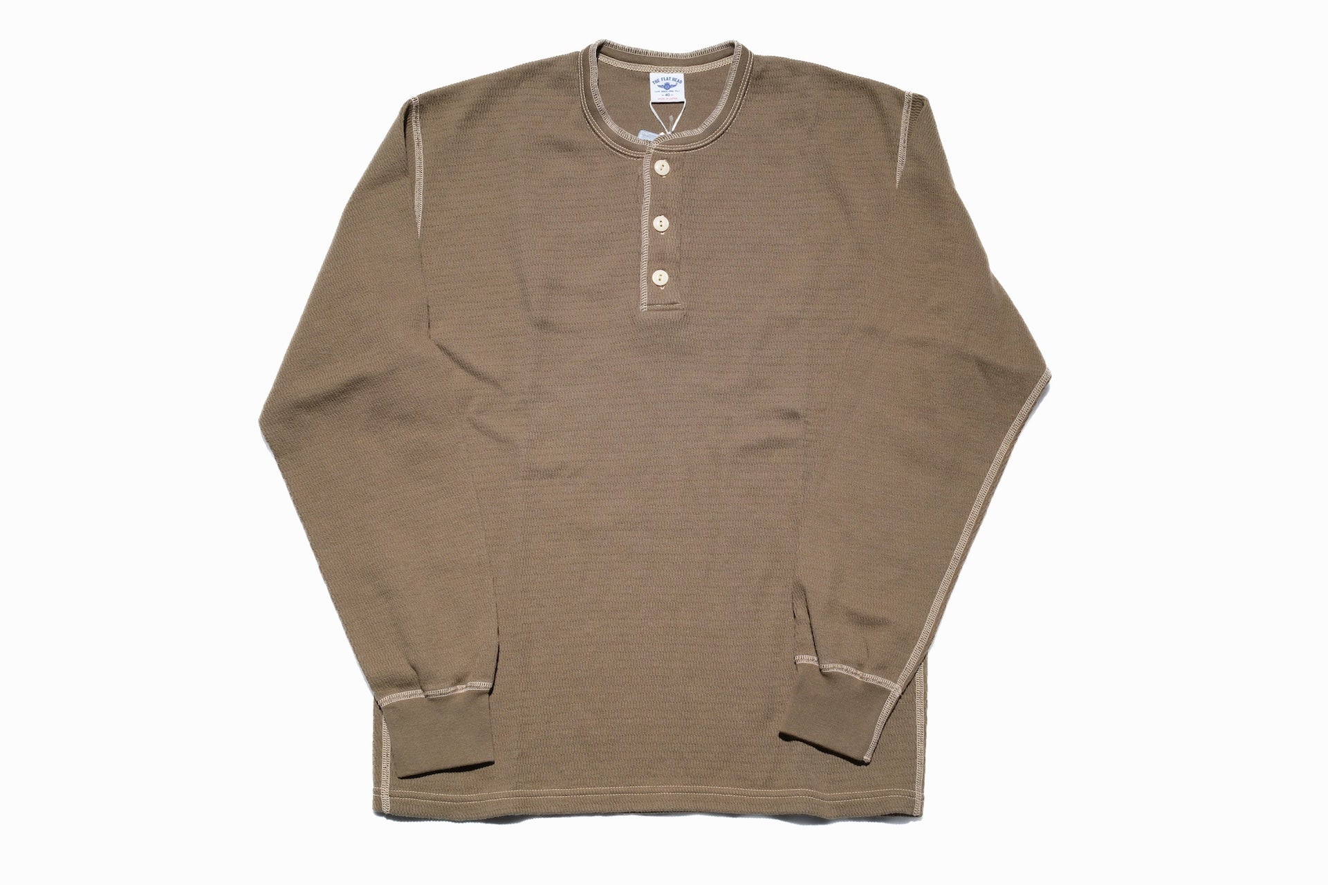 The Flat Head '26 Version "Standard" L/S Henley Thermal Tee (Olive)