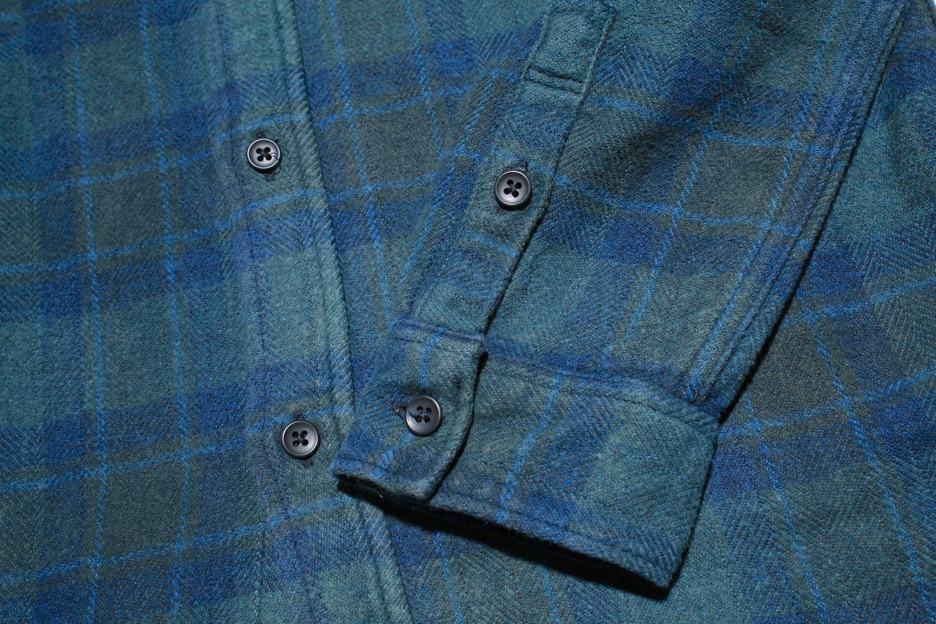 Pure Blue Japan 11oz “Indigo-Overdyed” Cotton Tweed Flannel Work Shirt (Brown)
