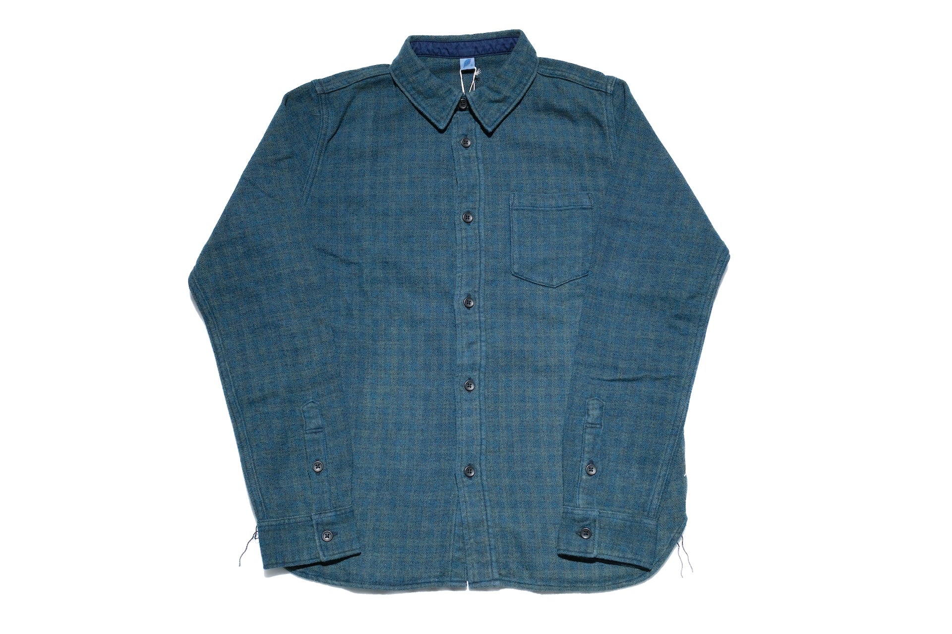 Pure Blue Japan 11oz “Indigo-Overdyed” Cotton Tweed Flannel Work Shirt (Green)