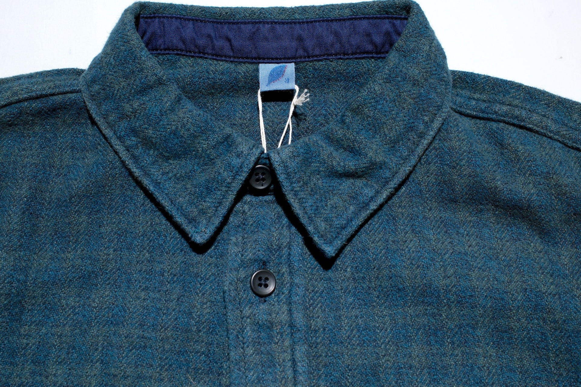 Pure Blue Japan 11oz “Indigo-Overdyed” Cotton Tweed Flannel Work Shirt (Green)
