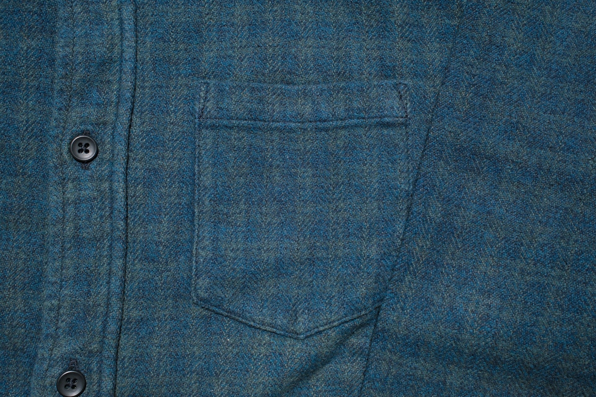 Pure Blue Japan 11oz “Indigo-Overdyed” Cotton Tweed Flannel Work Shirt (Green)