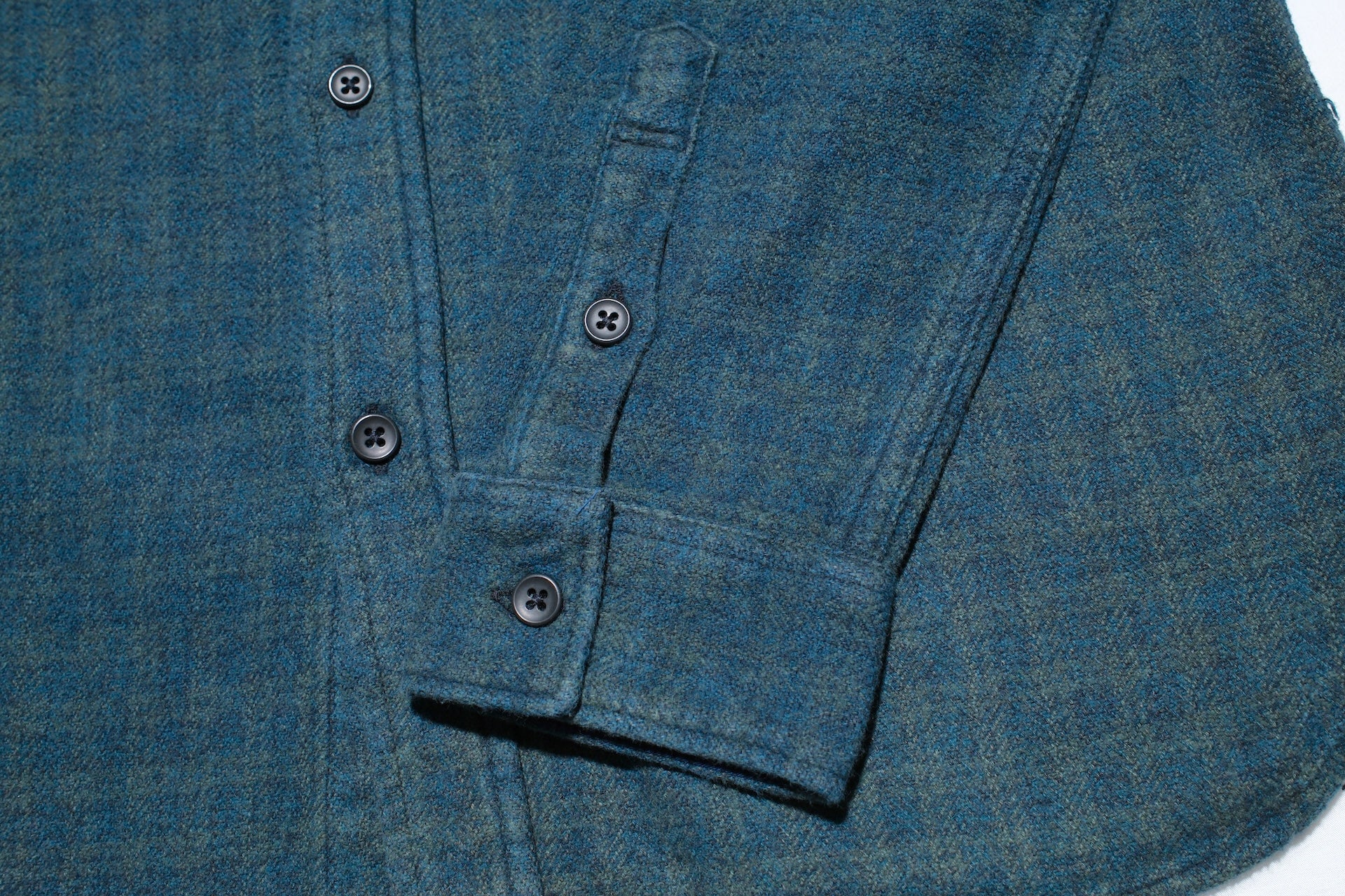 Pure Blue Japan 11oz “Indigo-Overdyed” Cotton Tweed Flannel Work Shirt (Green)