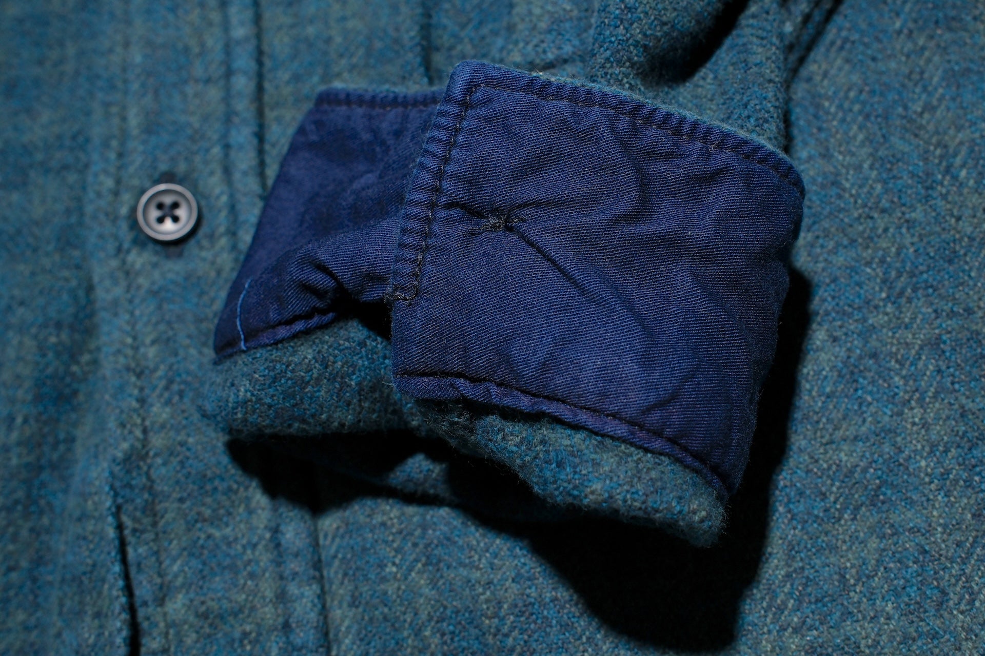 Pure Blue Japan 11oz “Indigo-Overdyed” Cotton Tweed Flannel Work Shirt (Green)