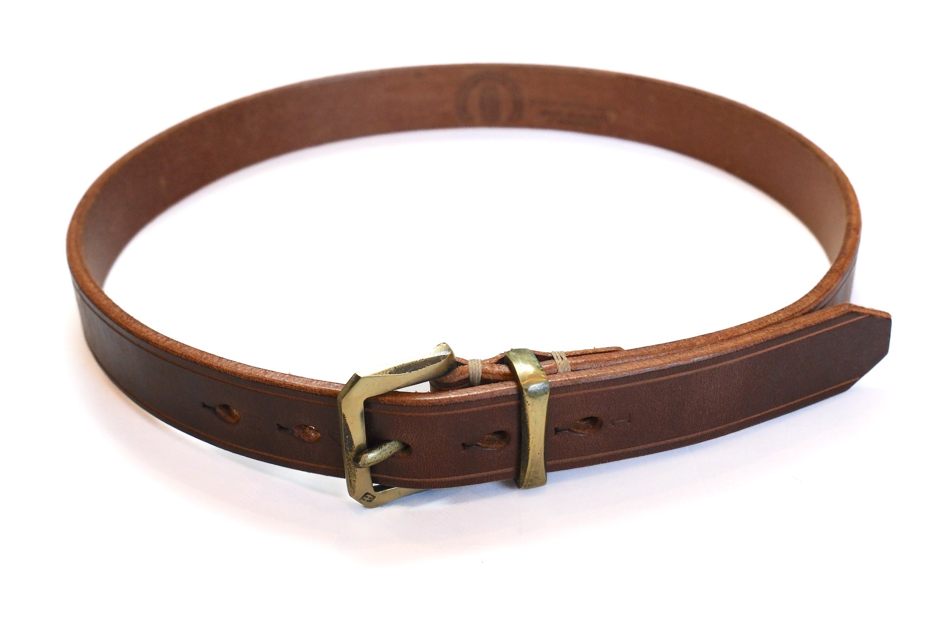 Cramp by Ikenohata Ginkawaten Saddle Cowhide Narrow Belt (Brown Tea-core)