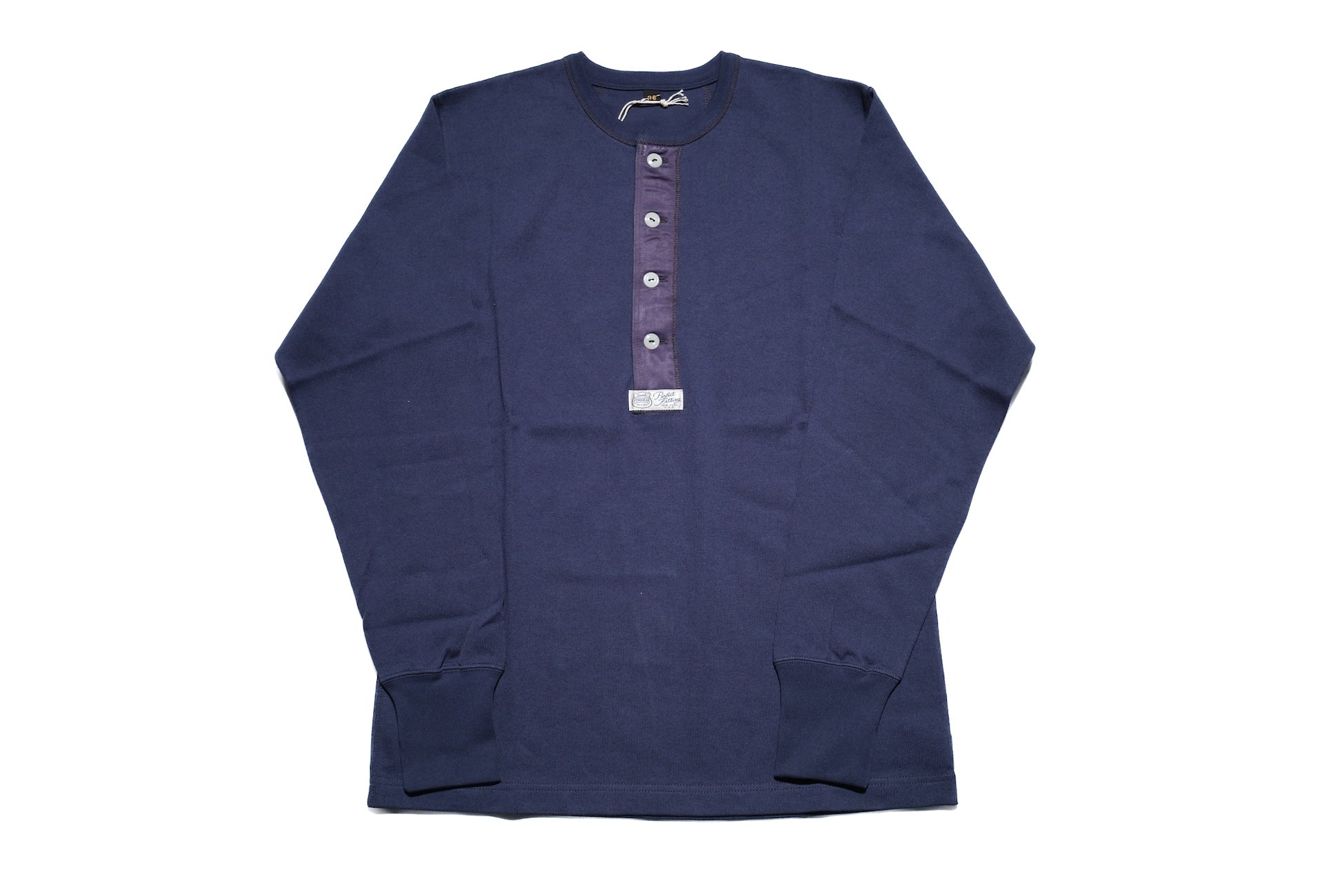Freewheelers Heavyweight Henley Necked Long Sleeve Shirt (Dry Navy)