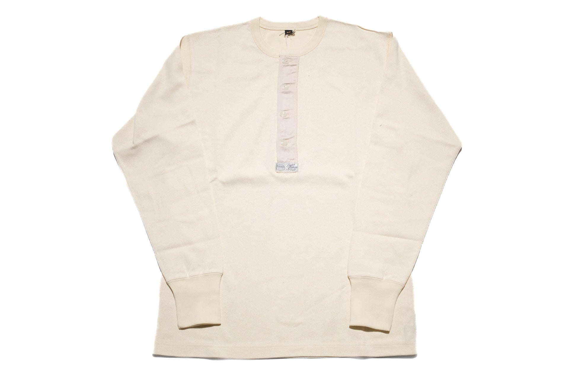 Freewheelers Heavyweight Henley Necked Long Sleeve Shirt (Straw Cream)