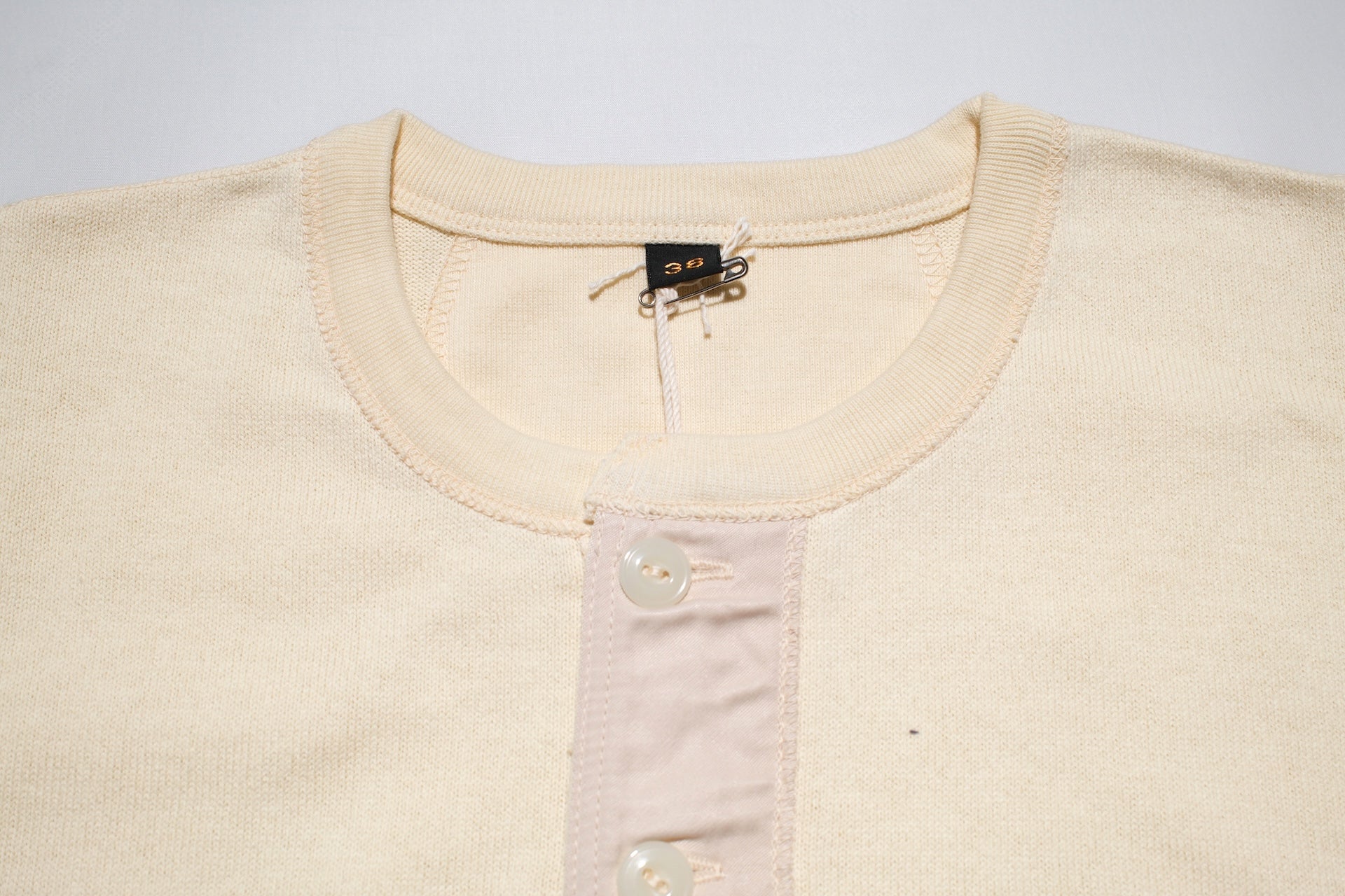 Freewheelers Heavyweight Henley Necked Long Sleeve Shirt (Straw Cream)