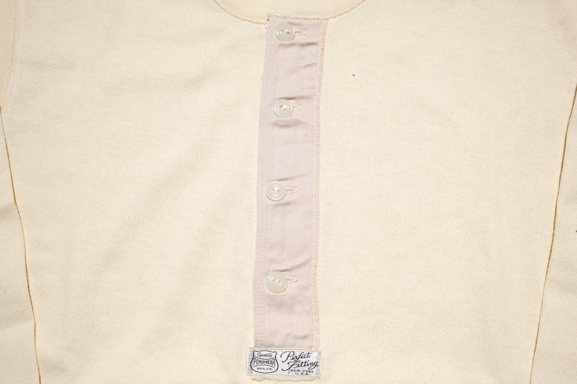 Freewheelers Heavyweight Henley Necked Long Sleeve Shirt (Straw Cream)