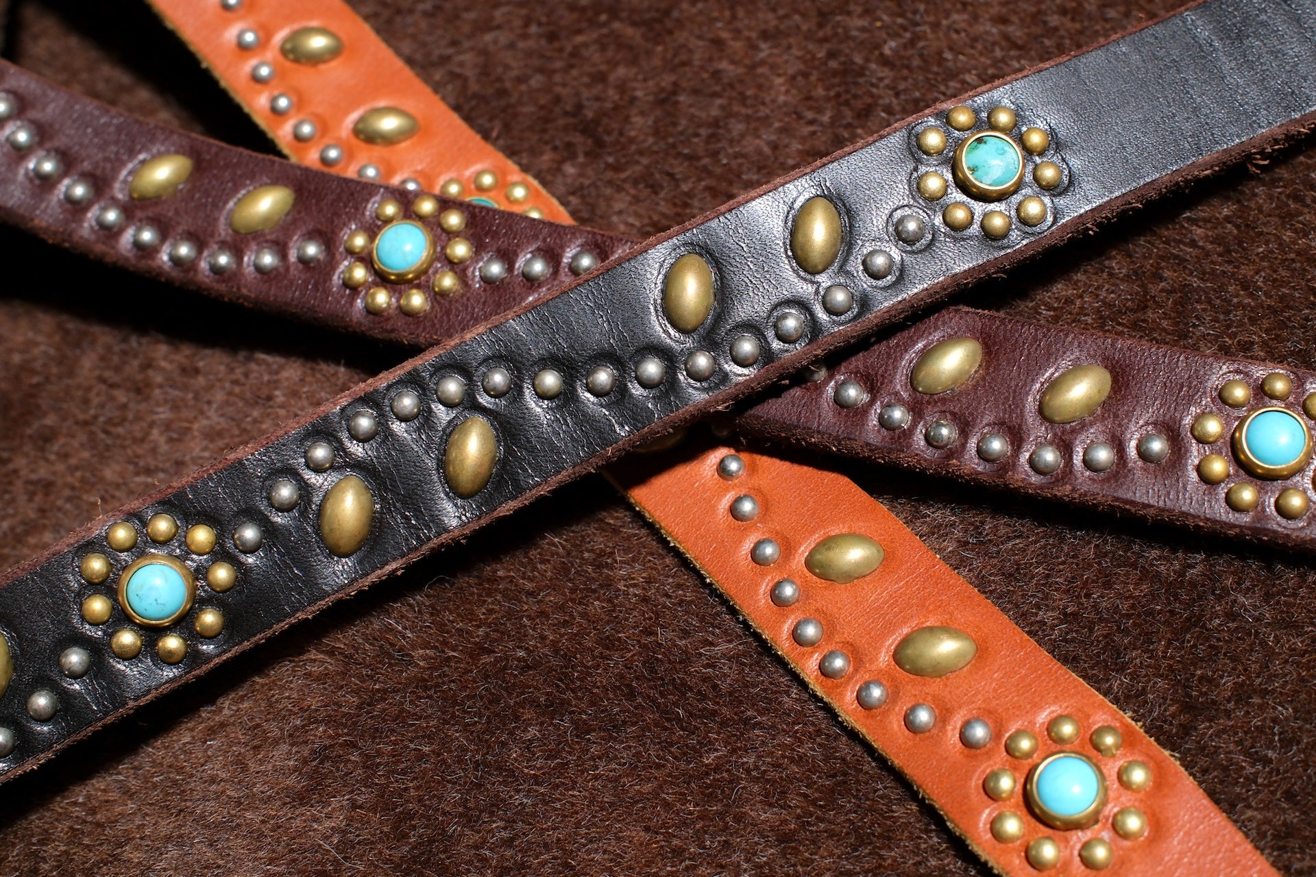Hollywood Trading Company "Turquoise Bloom" Narrow Belt (Dark Brown Tea-core)