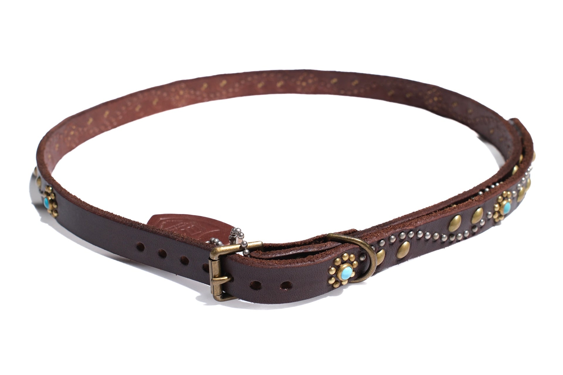 Hollywood Trading Company "Turquoise Bloom" Narrow Belt (Dark Brown Tea-core)