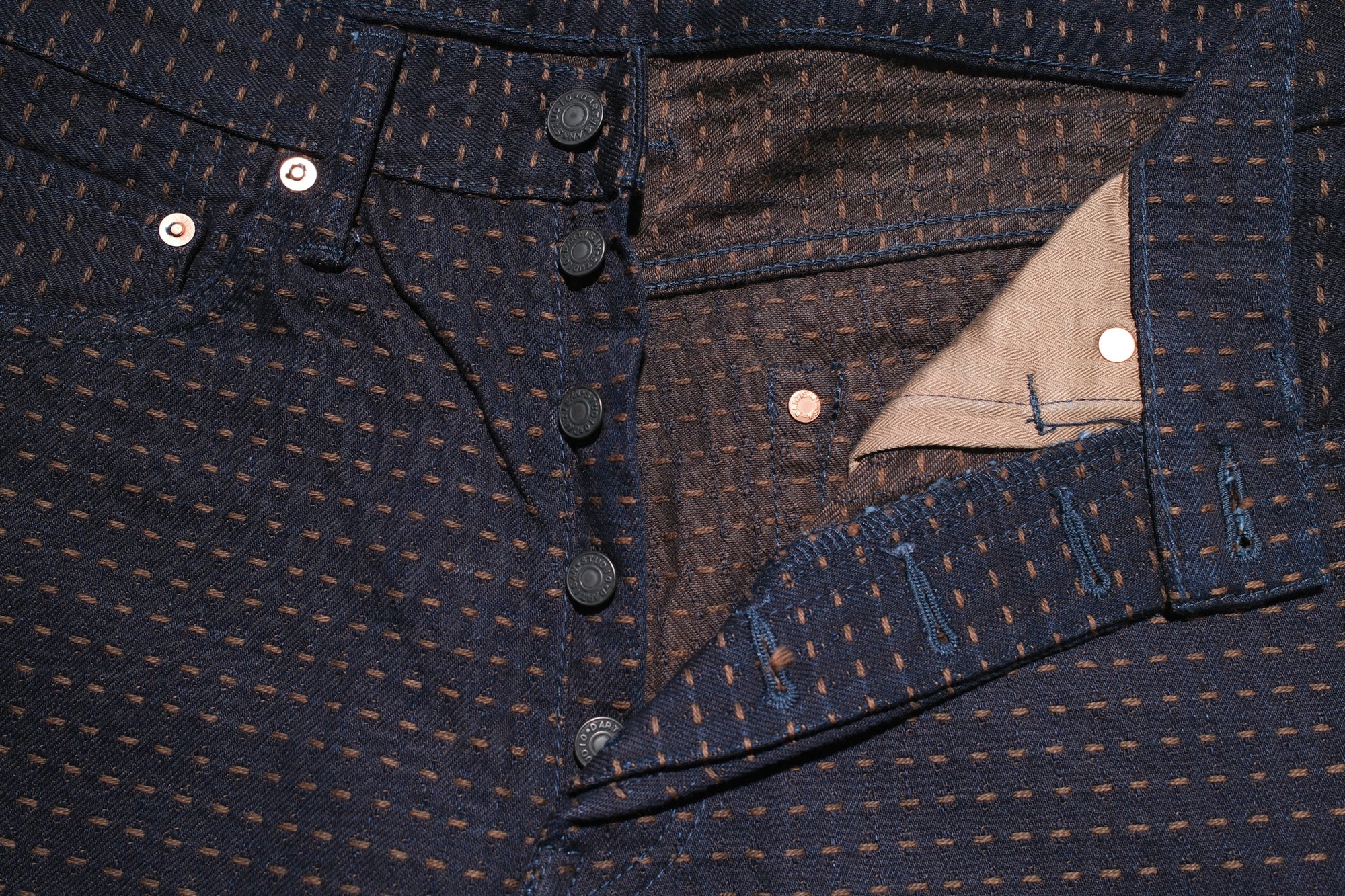 Studio D'Artisan 15oz “Denim Sashiko” Trousers (Indigo X Kakishibu)