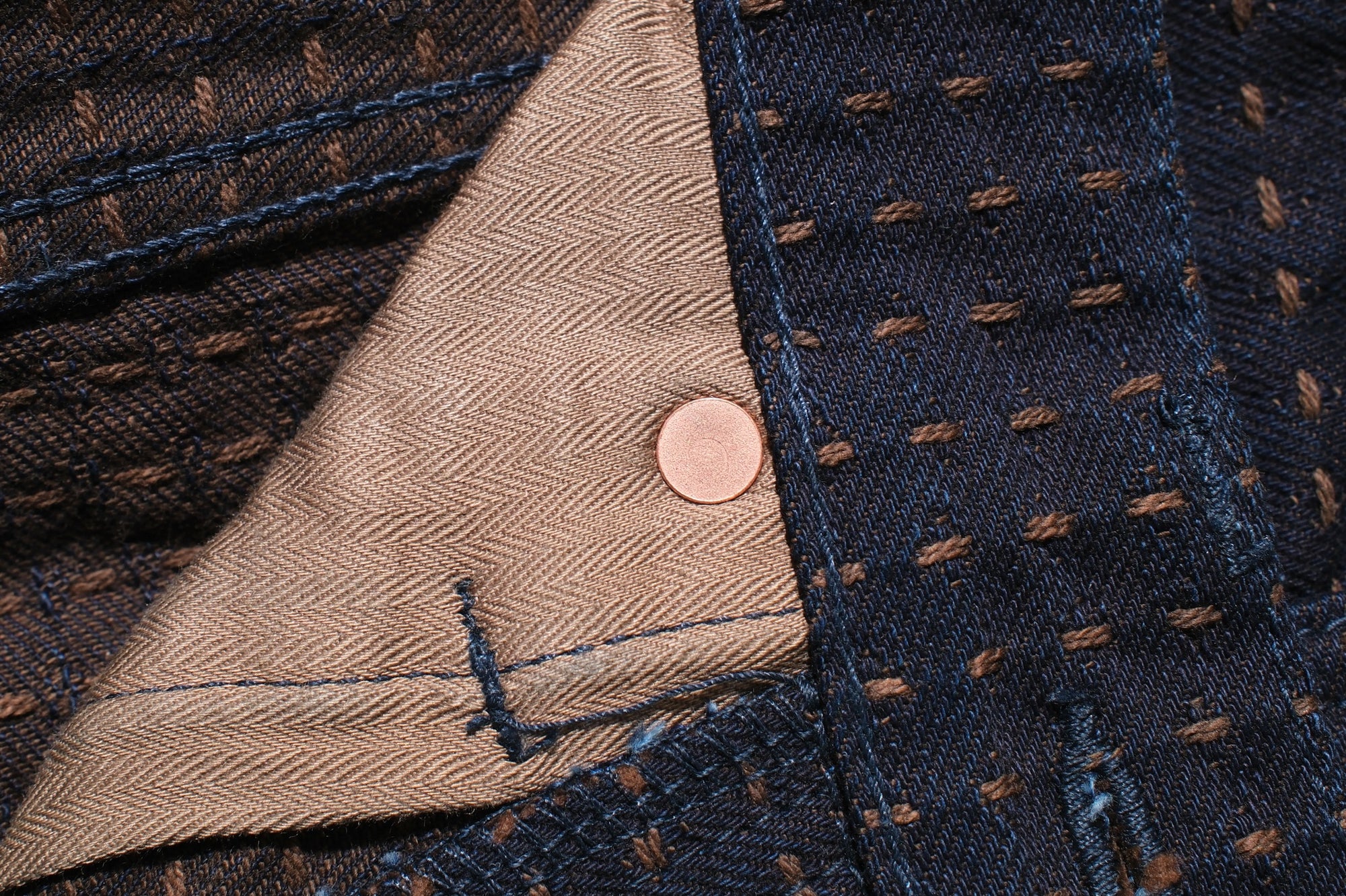 Studio D'Artisan 15oz “Denim Sashiko” Trousers (Indigo X Kakishibu)