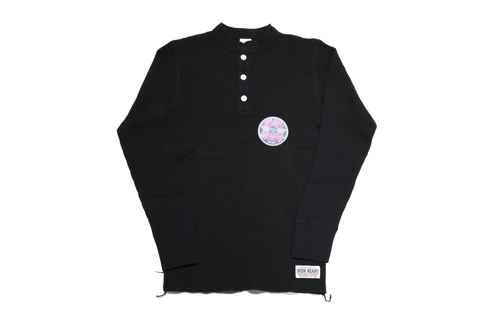 Iron Heart Heavyweight “Waffle Knit” L/S Henley Thermal (Black)