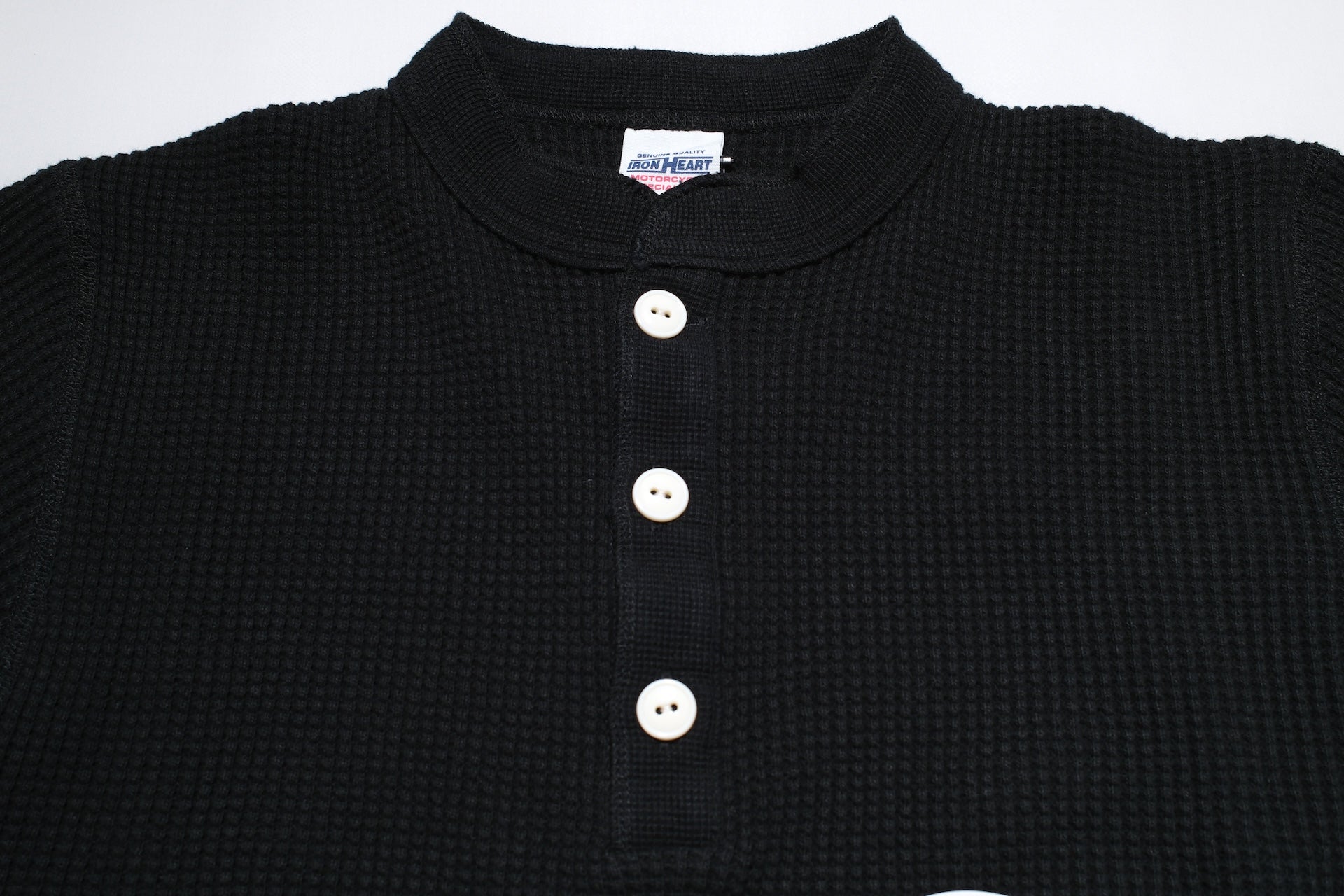 Iron Heart Heavyweight “Waffle Knit” L/S Henley Thermal (Black)