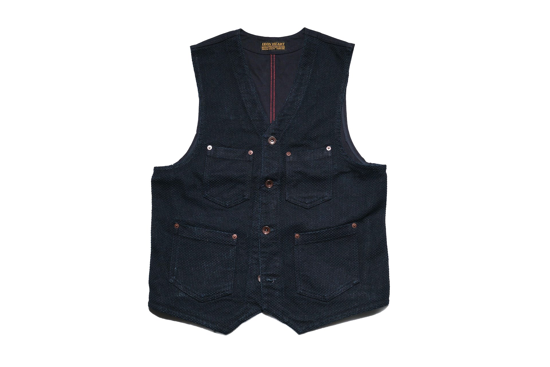 Iron Heart 14oz Indigo Dyed Sashiko X Duck Canvas Work Vest
